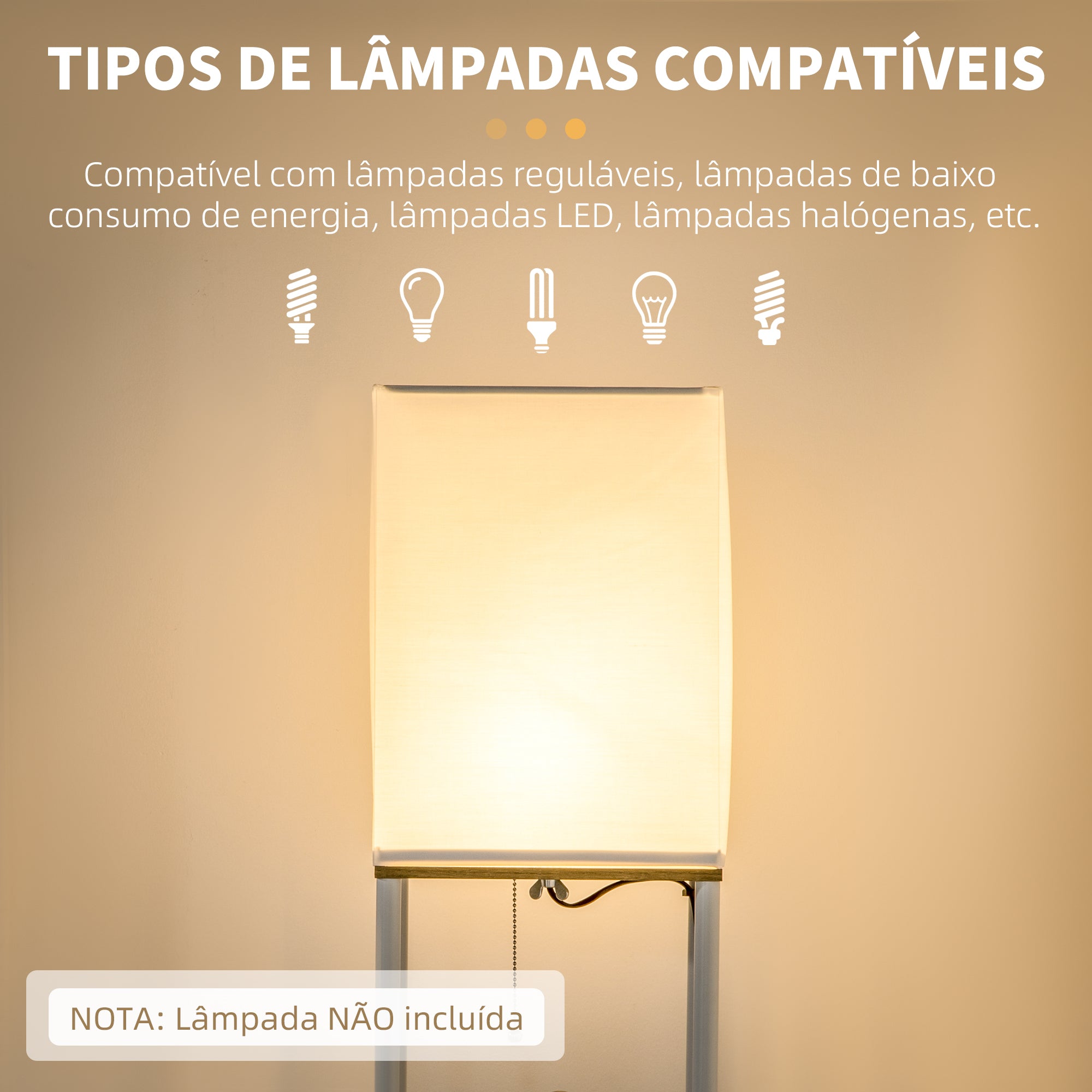 Candeeiro de Pé Moderno com Prateleiras – 26x26x159cm – Branco e Madeira – Metal e MDF
