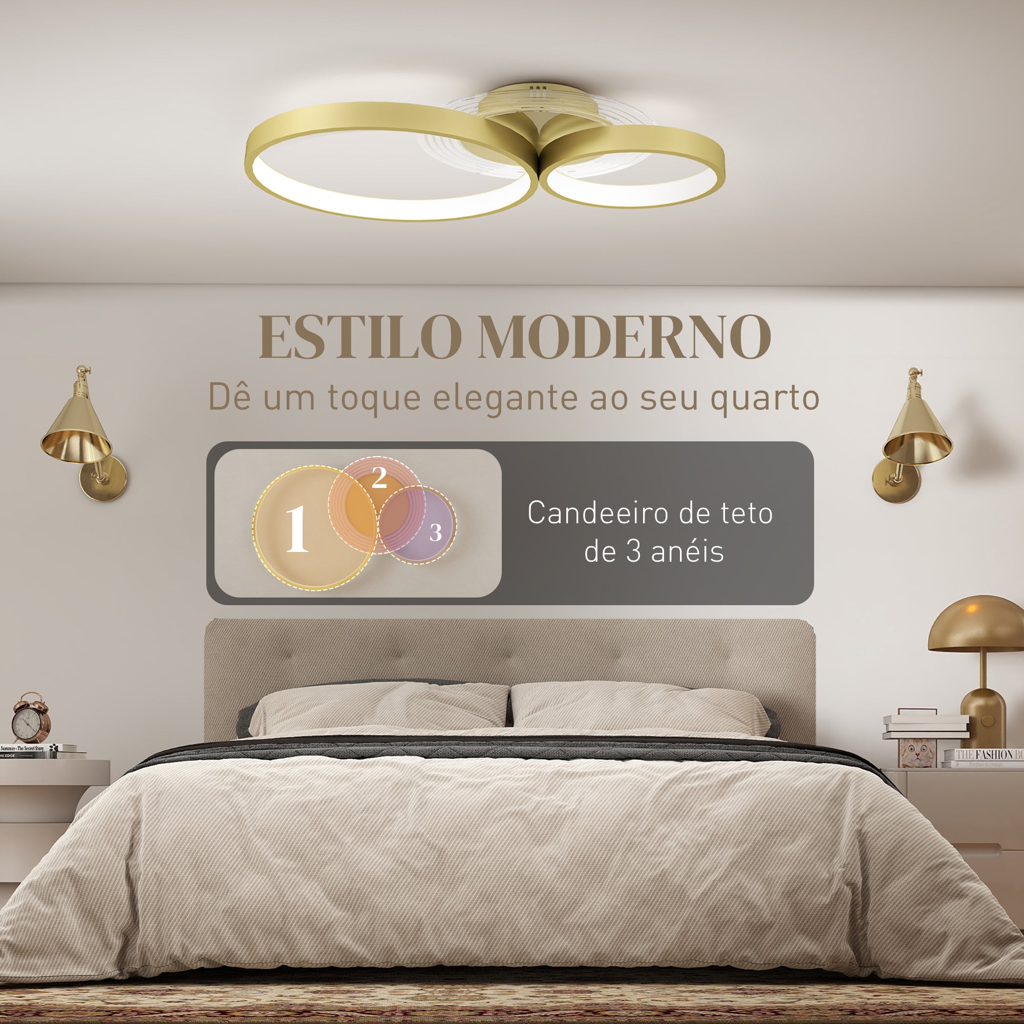 Candeeiro de Teto LED 40W Ouro 59x38x7,4 cm - Iluminação LED Regulável 3000K/4000K/6500K
