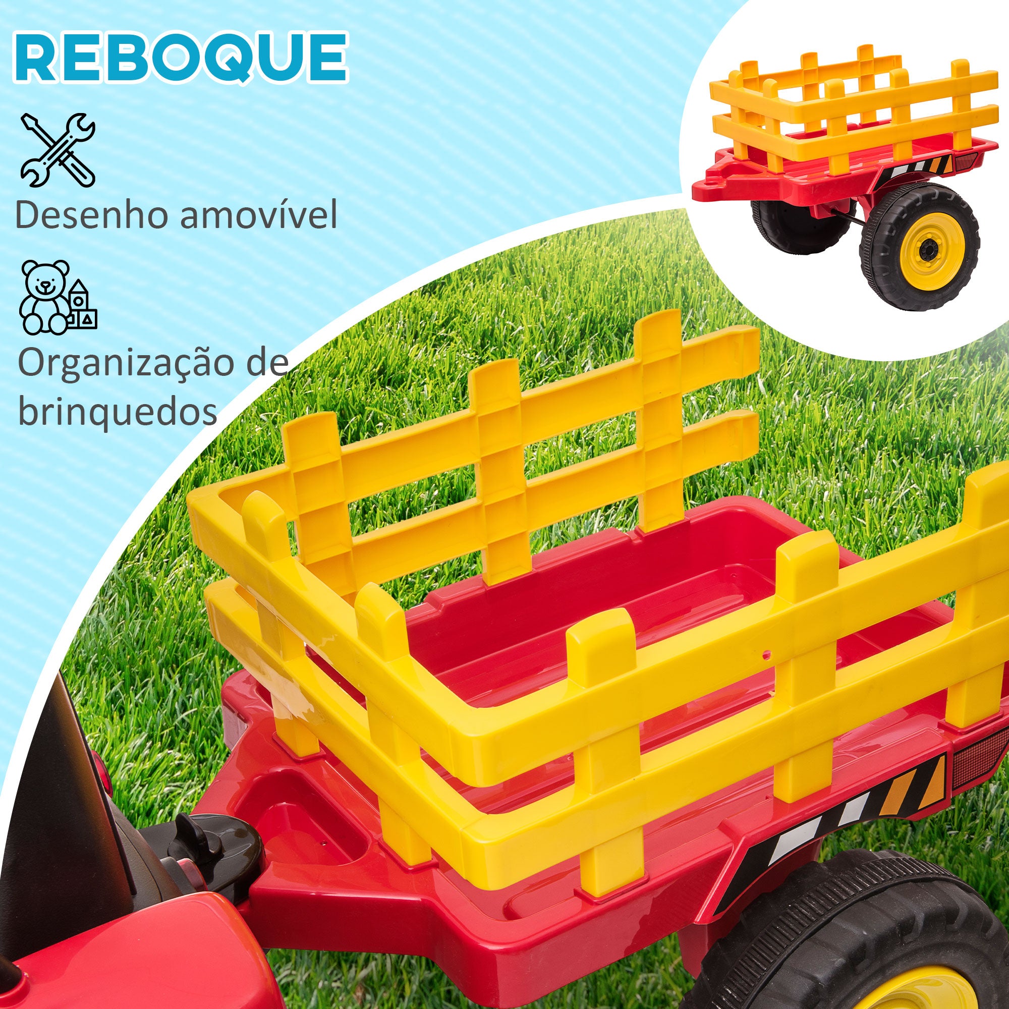 Trator Elétrico Vermelho 136,5x50x52,5 cm para Crianças 3-6 Anos com Controlo Remoto e Música MP3