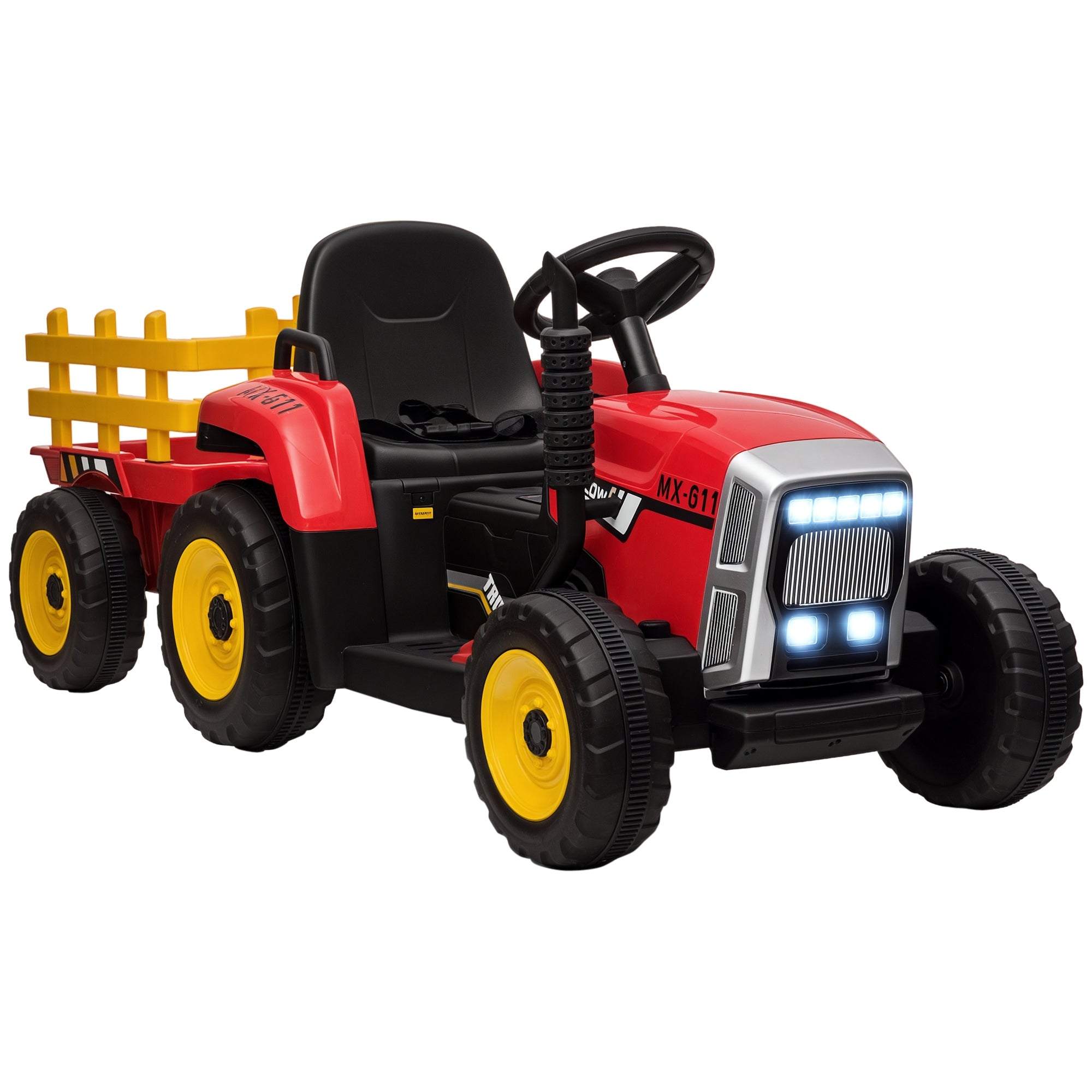 Trator Elétrico Vermelho 136,5x50x52,5 cm para Crianças 3-6 Anos com Controlo Remoto e Música MP3