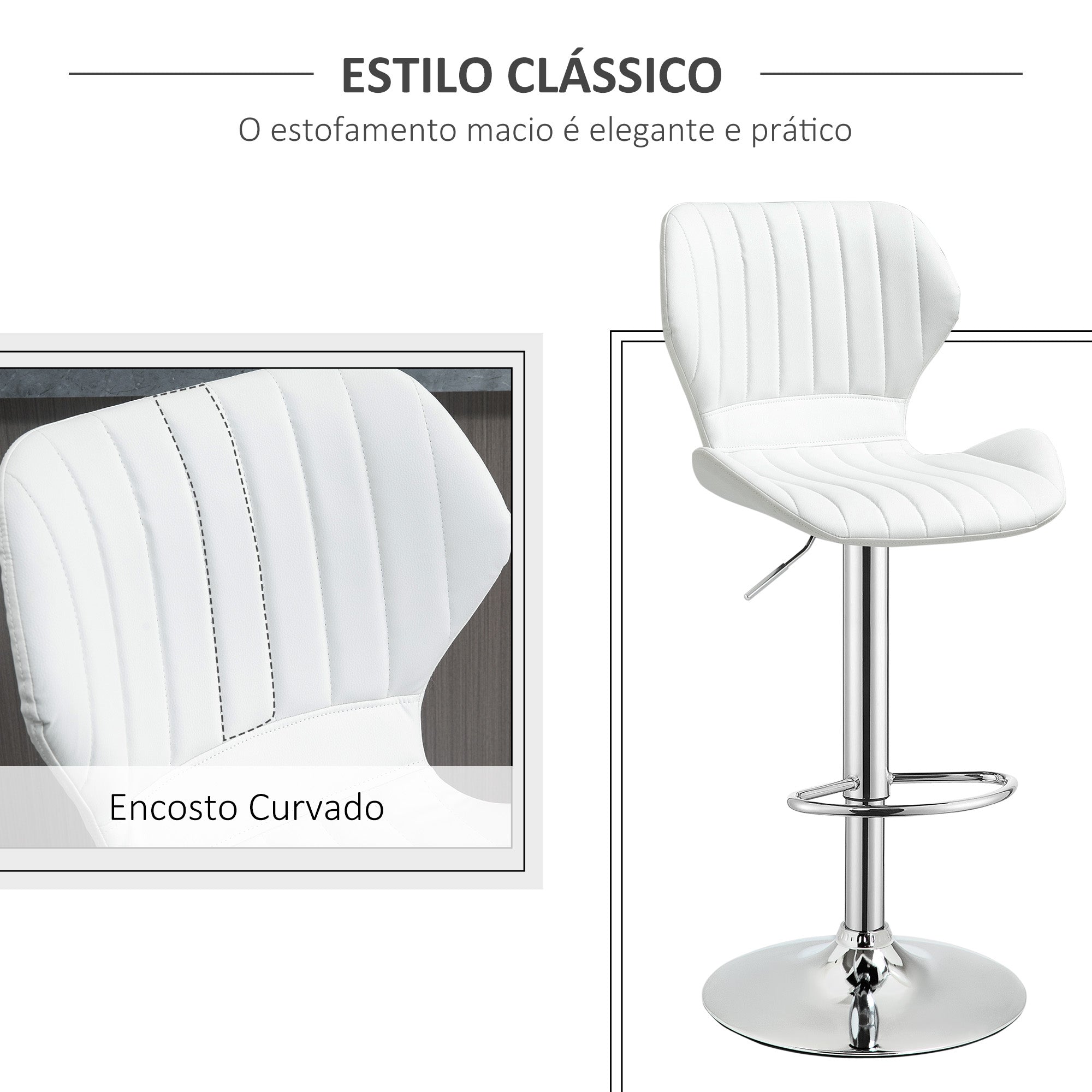 Bancos de Bar Altura Ajustável 91,5-113,5cm Branco