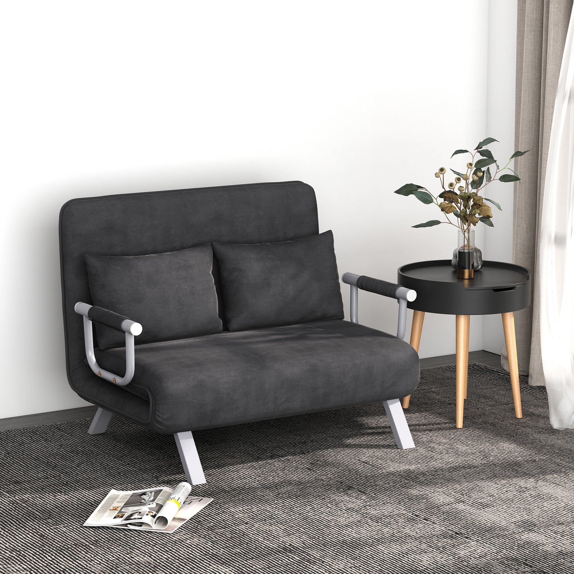 Sofá Cama de 2 Lugares Cinzento 111x80x78 cm - Encosto Ajustável em 5 Níveis
