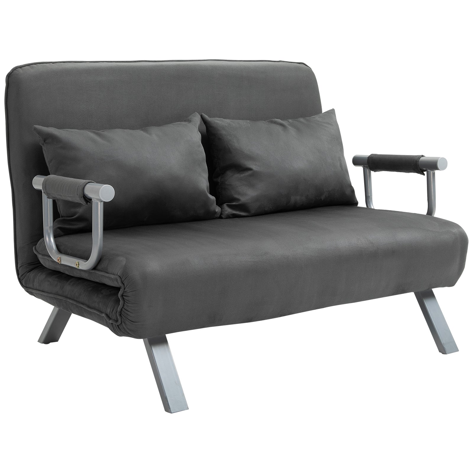 Sofá Cama de 2 Lugares Cinzento 111x80x78 cm - Encosto Ajustável em 5 Níveis