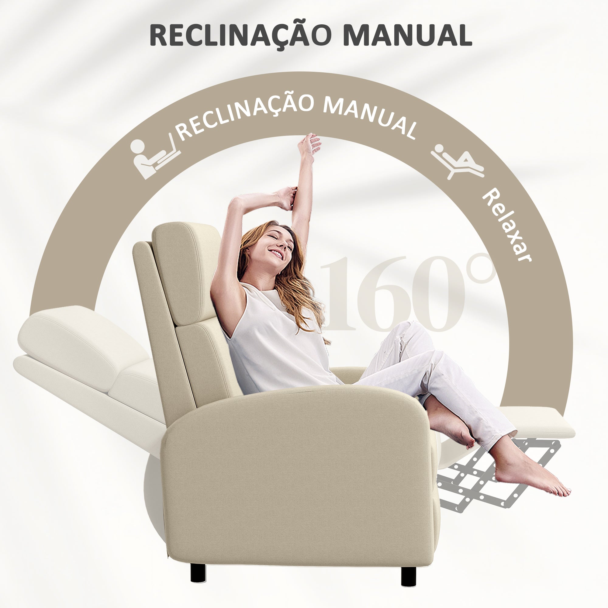 Poltrona Relax Reclinável 160° Bege 64x86x102 cm