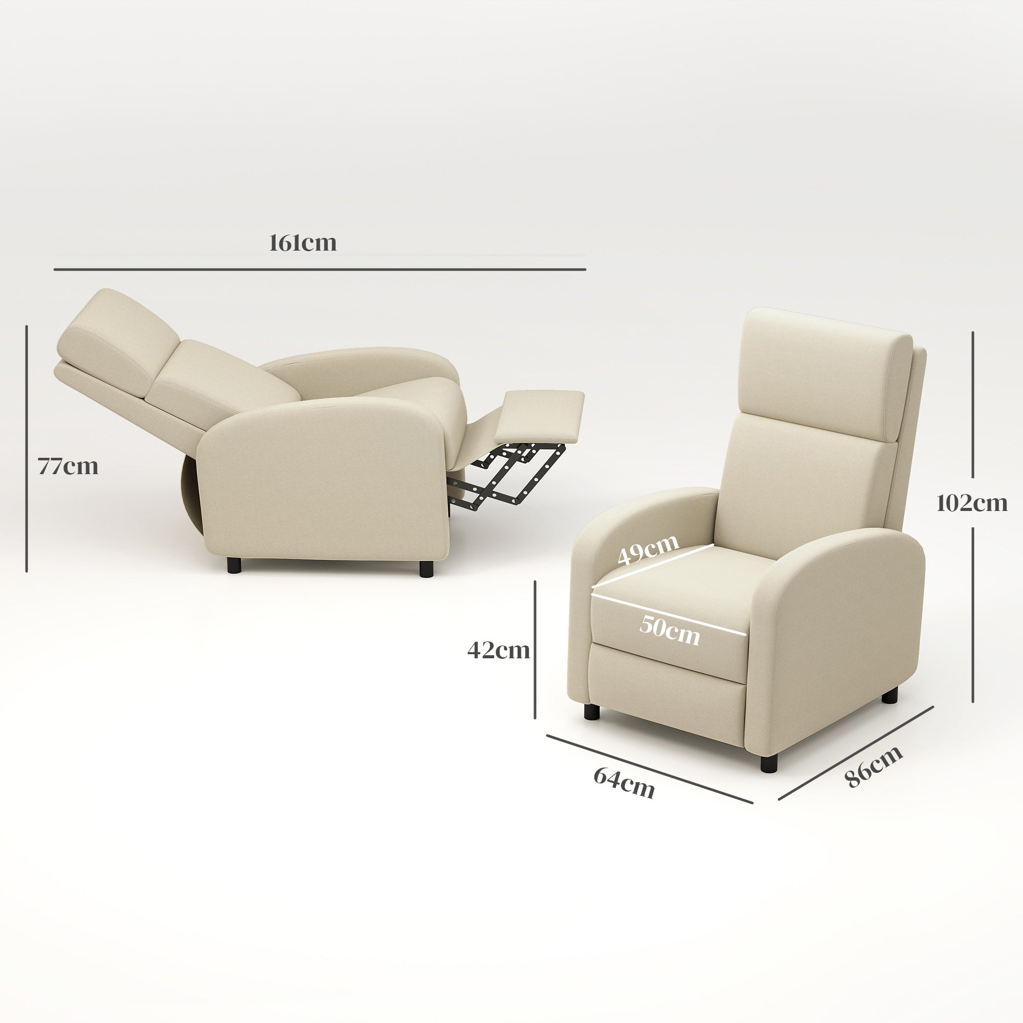 Poltrona Relax Reclinável 160° Bege 64x86x102 cm