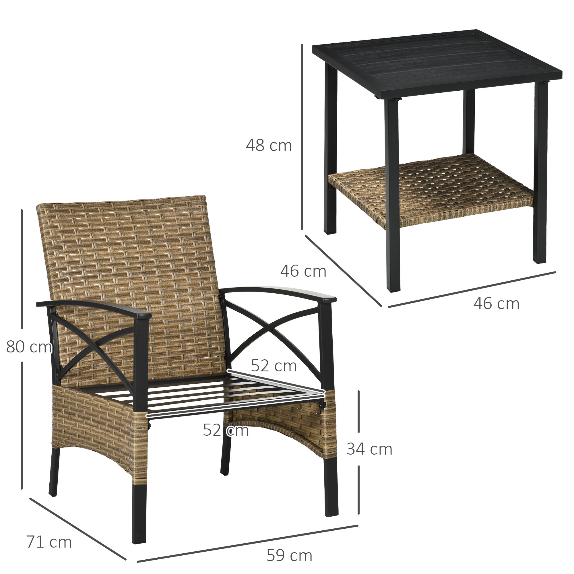 Conjunto de Poltronas e Mesa de Centro – 59x71x80cm – Marrom Claro – Vime