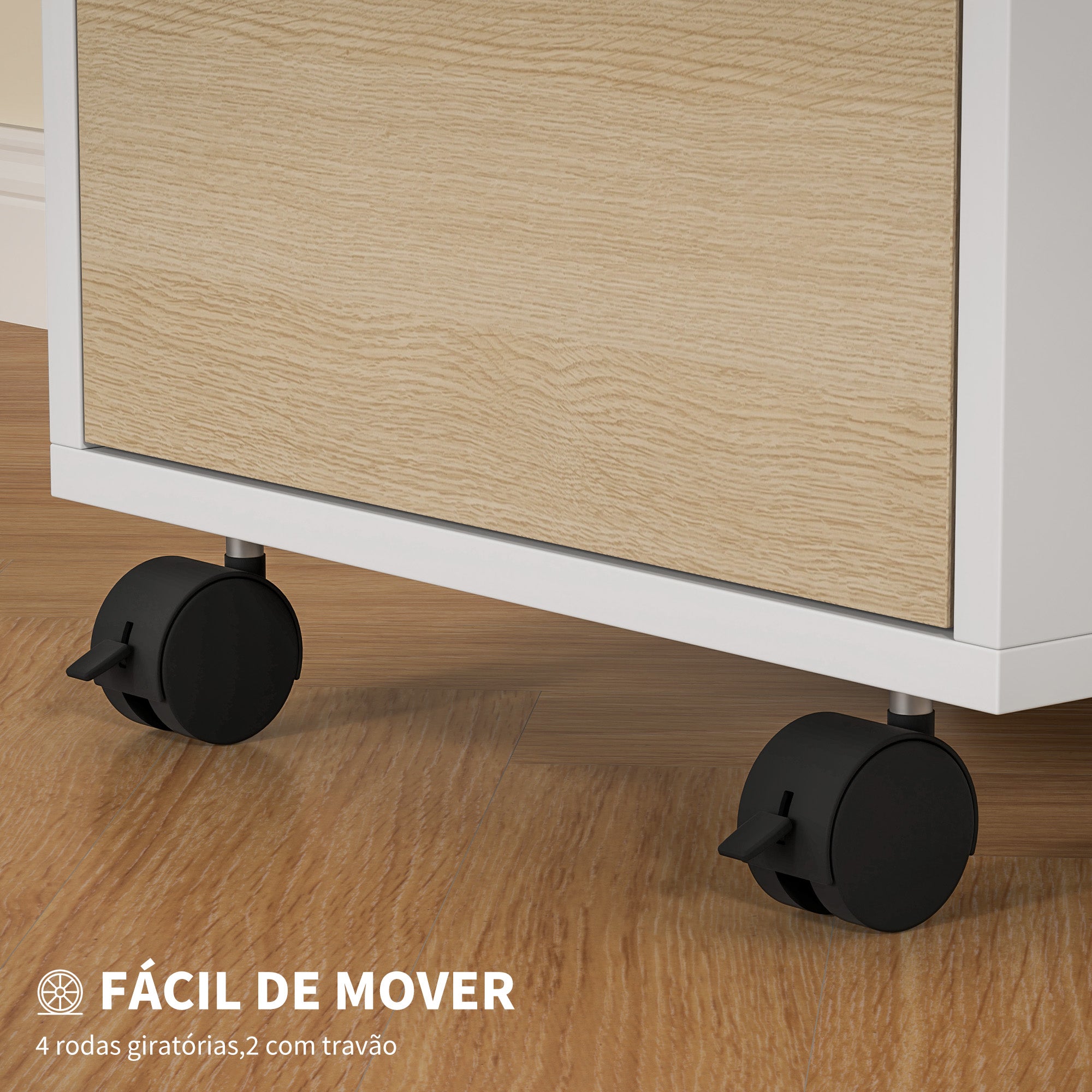 Bloco de Gavetas Móvel de Escritório – 40x40x63,5 cm – Madeira e Branco – Melamina e MDF