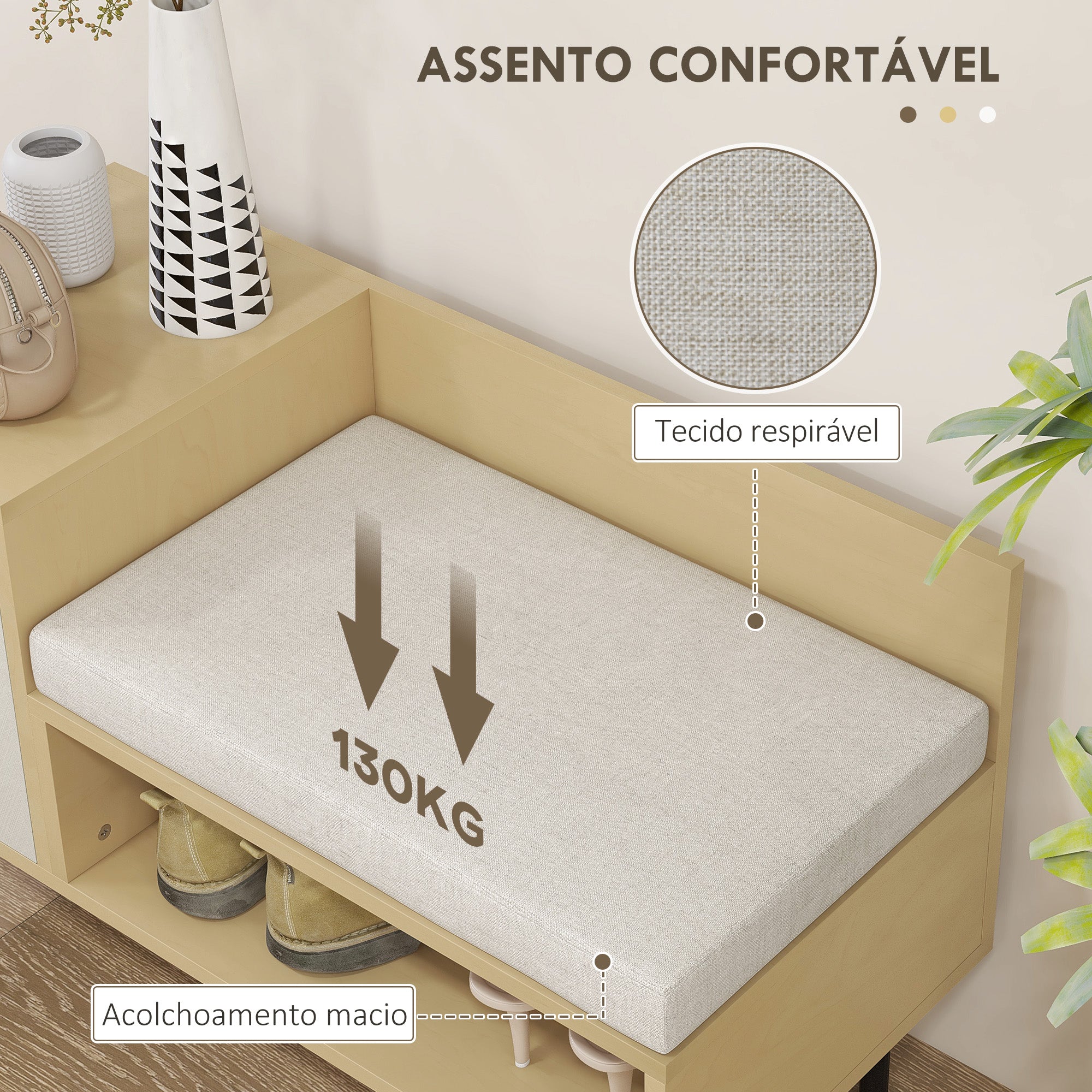 Banco Sapateira de Entrada com Almofada 80x35x47 cm - Madeira e Cinza