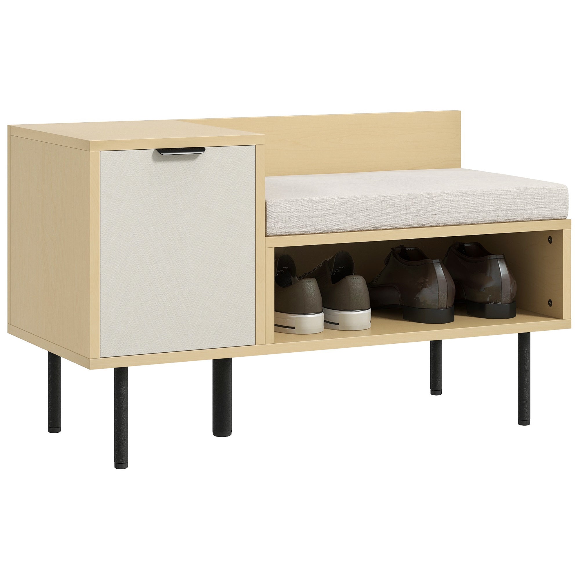 Banco Sapateira de Entrada com Almofada 80x35x47 cm - Madeira e Cinza