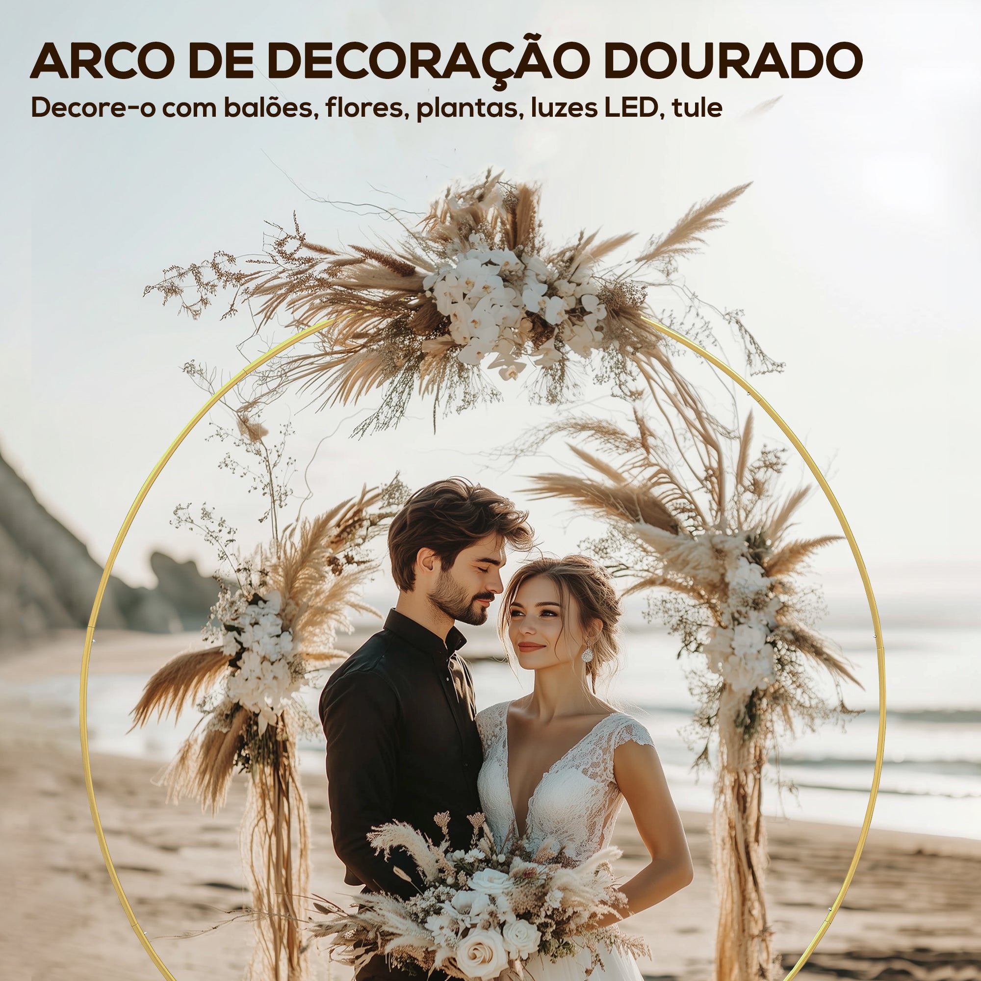 Arco de Jardim Redondo 230x28x234 cm - Cor Ouro