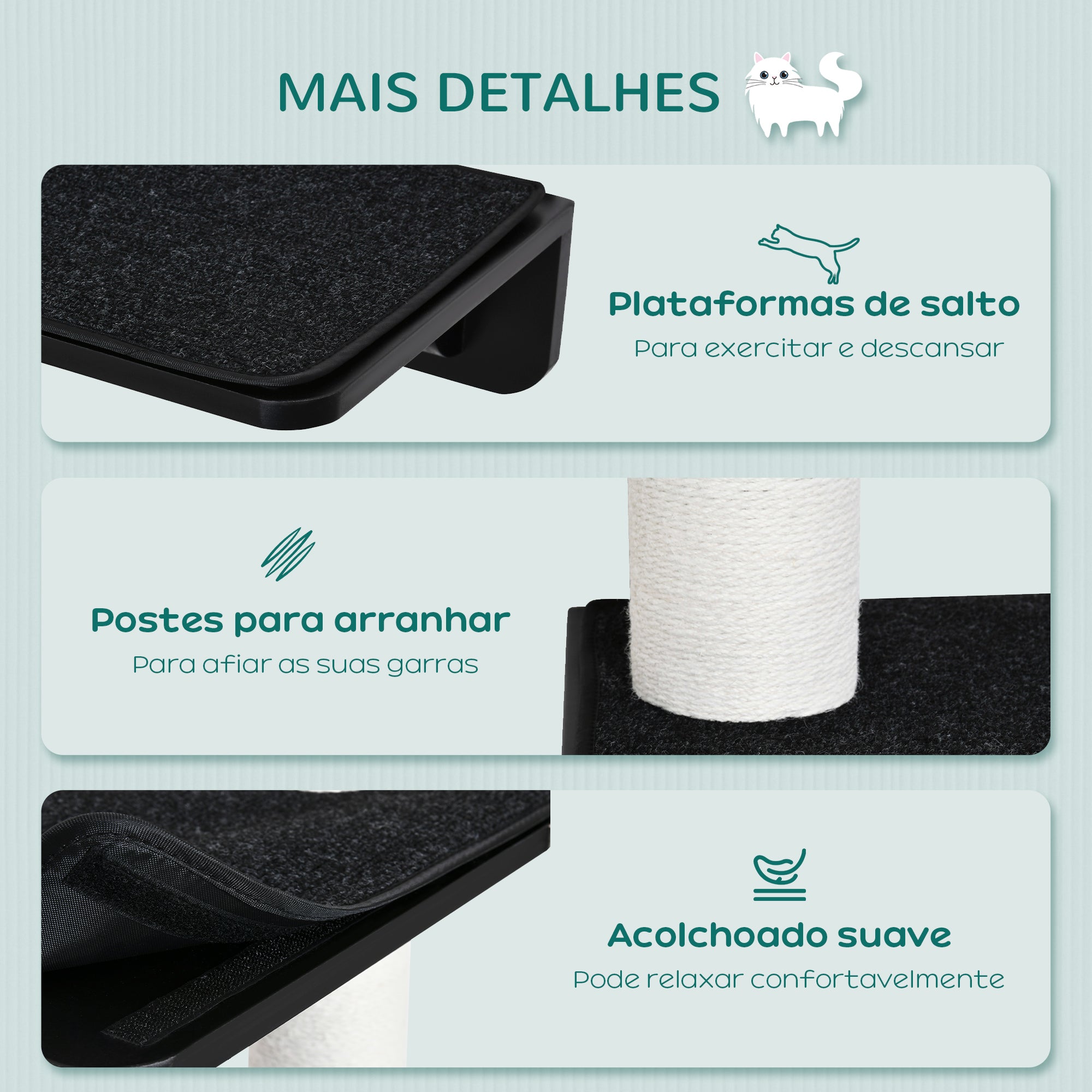 Árvore para Gatos de Parede 63x28x93,5cm Preto e Bege
