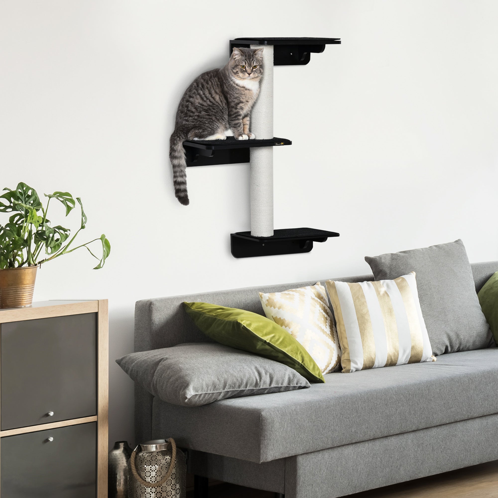 Árvore para Gatos de Parede 63x28x93,5cm Preto e Bege