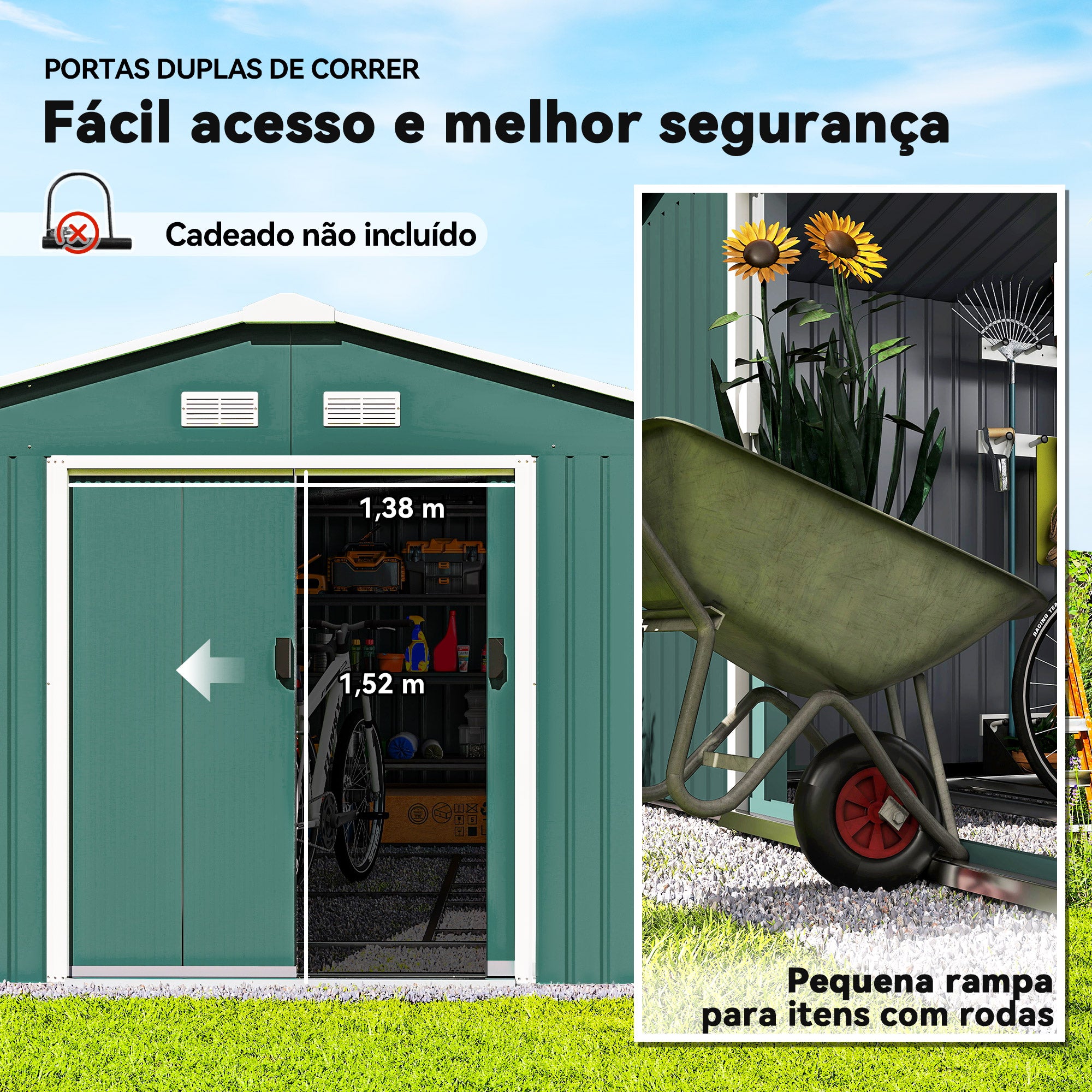 Abrigo de Jardim Metálico 340x386x200cm Verde