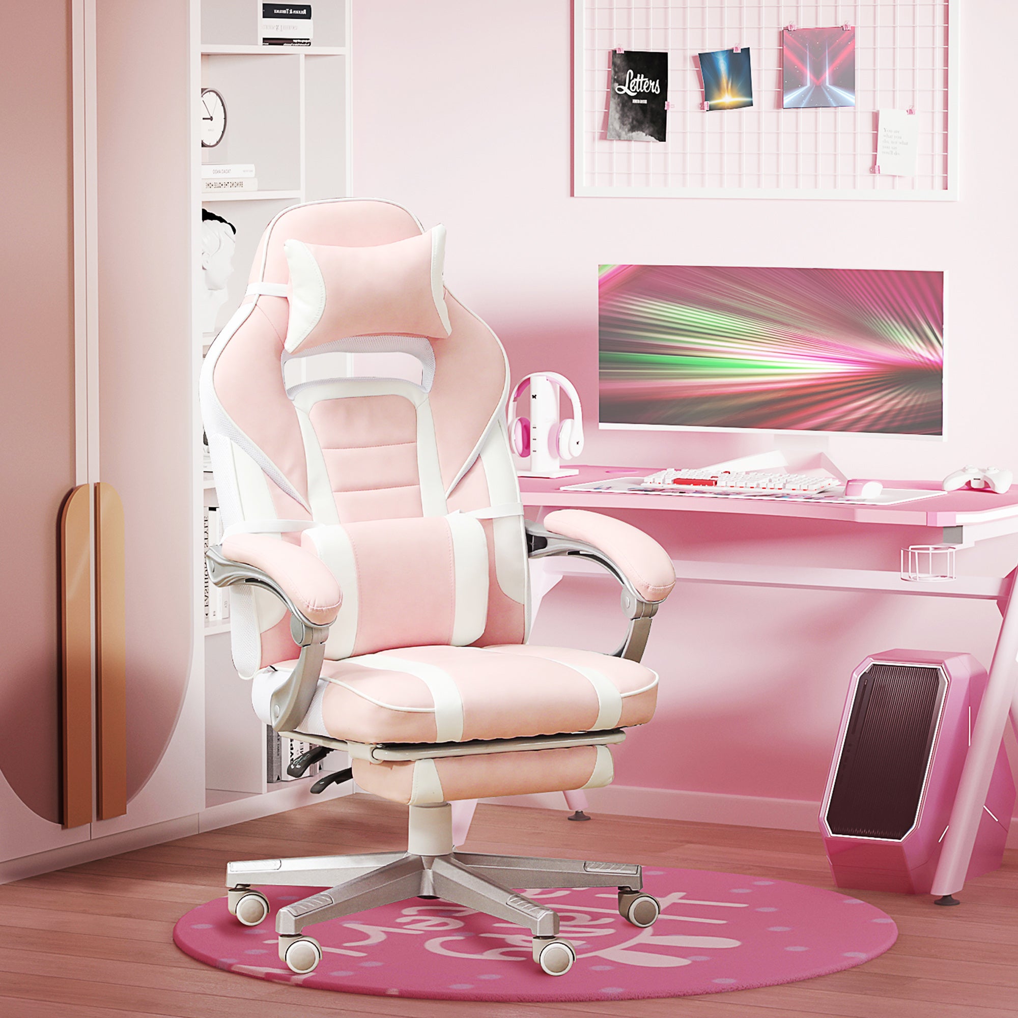 Cadeira de Escritório Reclinável Rosa 63x63x115,5-123 cm