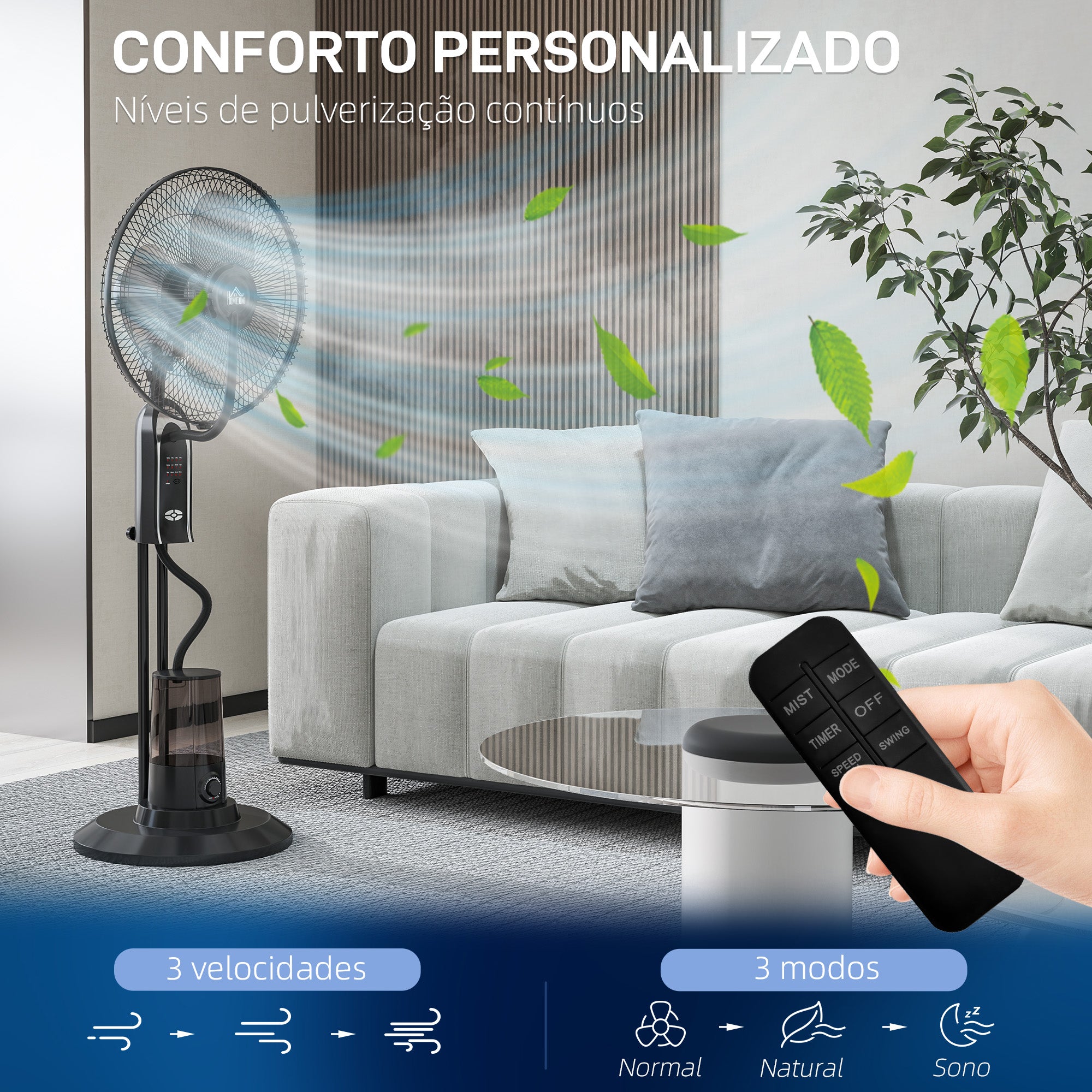 Ventoinha de Pé com Nebulizador Ø44,5 cm Preto