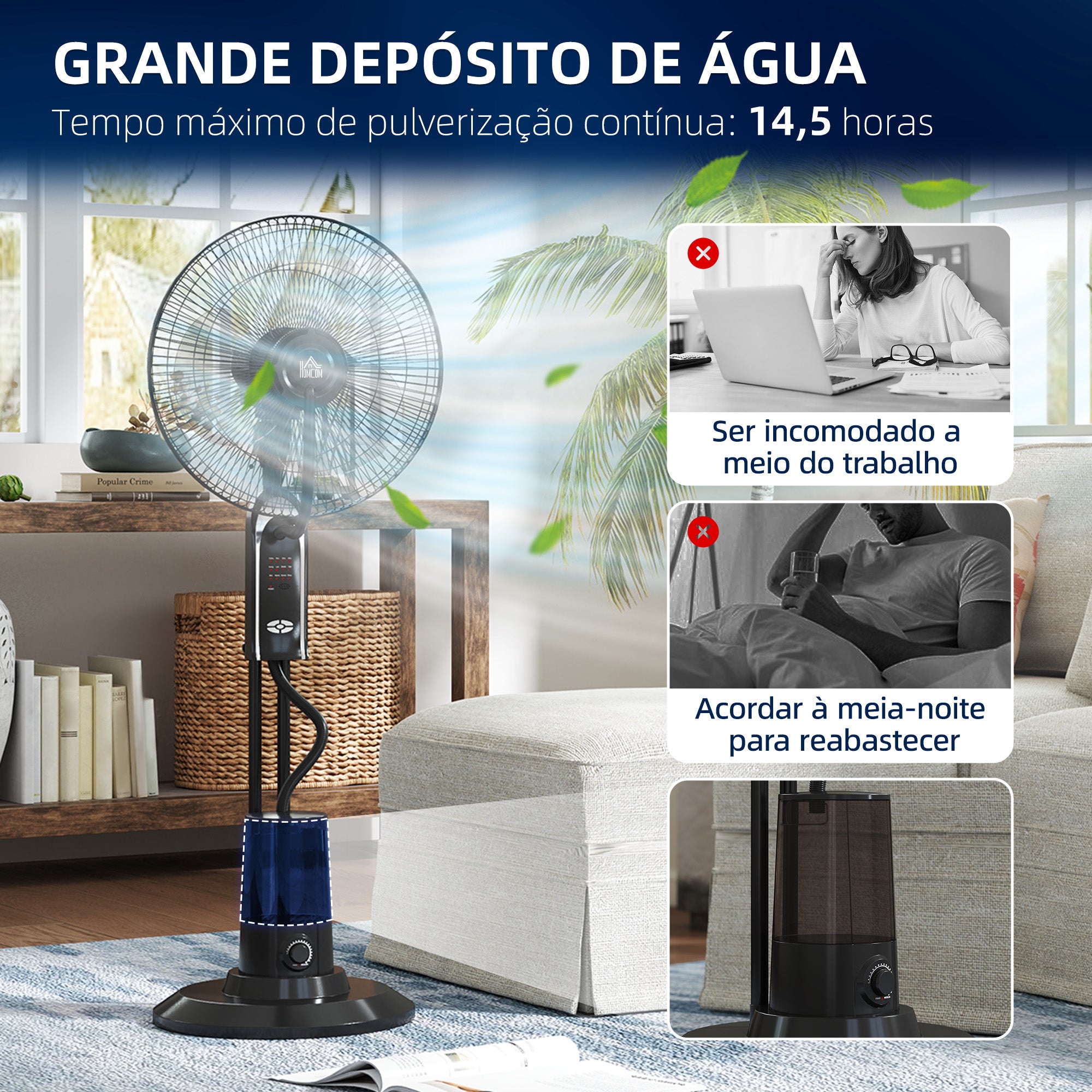 Ventoinha de Pé com Nebulizador Ø44,5 cm Preto