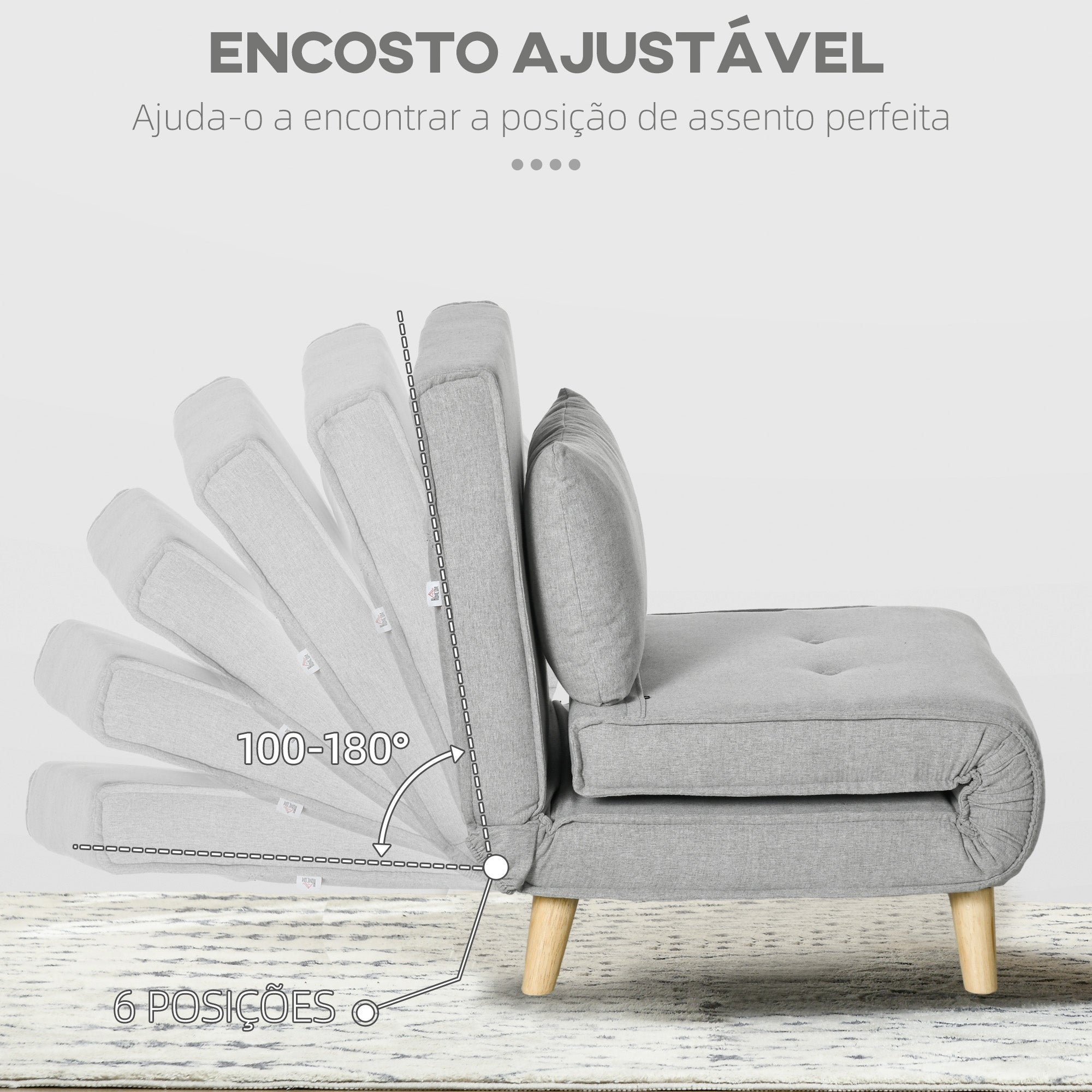 Poltrona Cama Individual Dobrável Cinzenta 72x78x79 cm