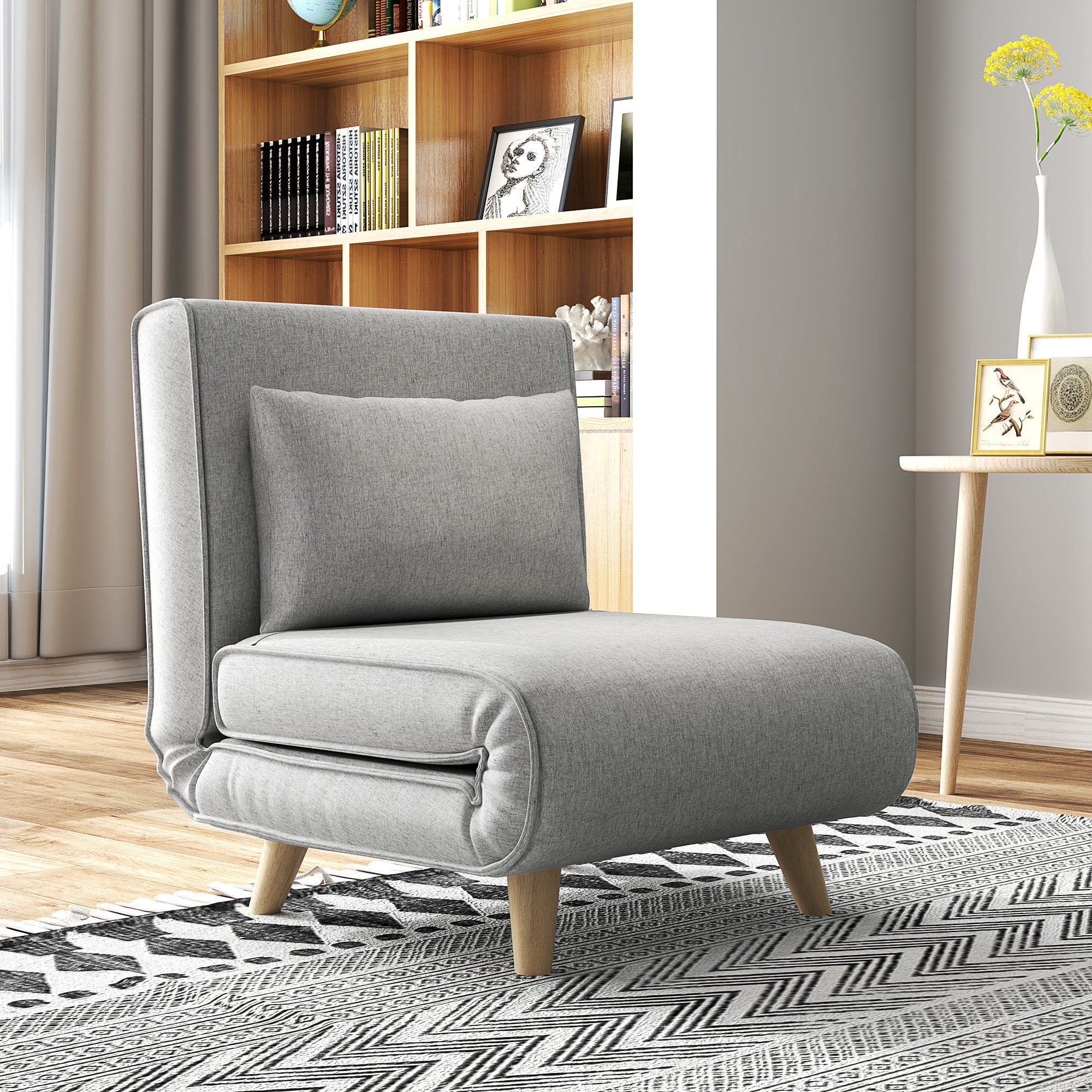Poltrona Cama Individual Dobrável Cinzenta 72x78x79 cm