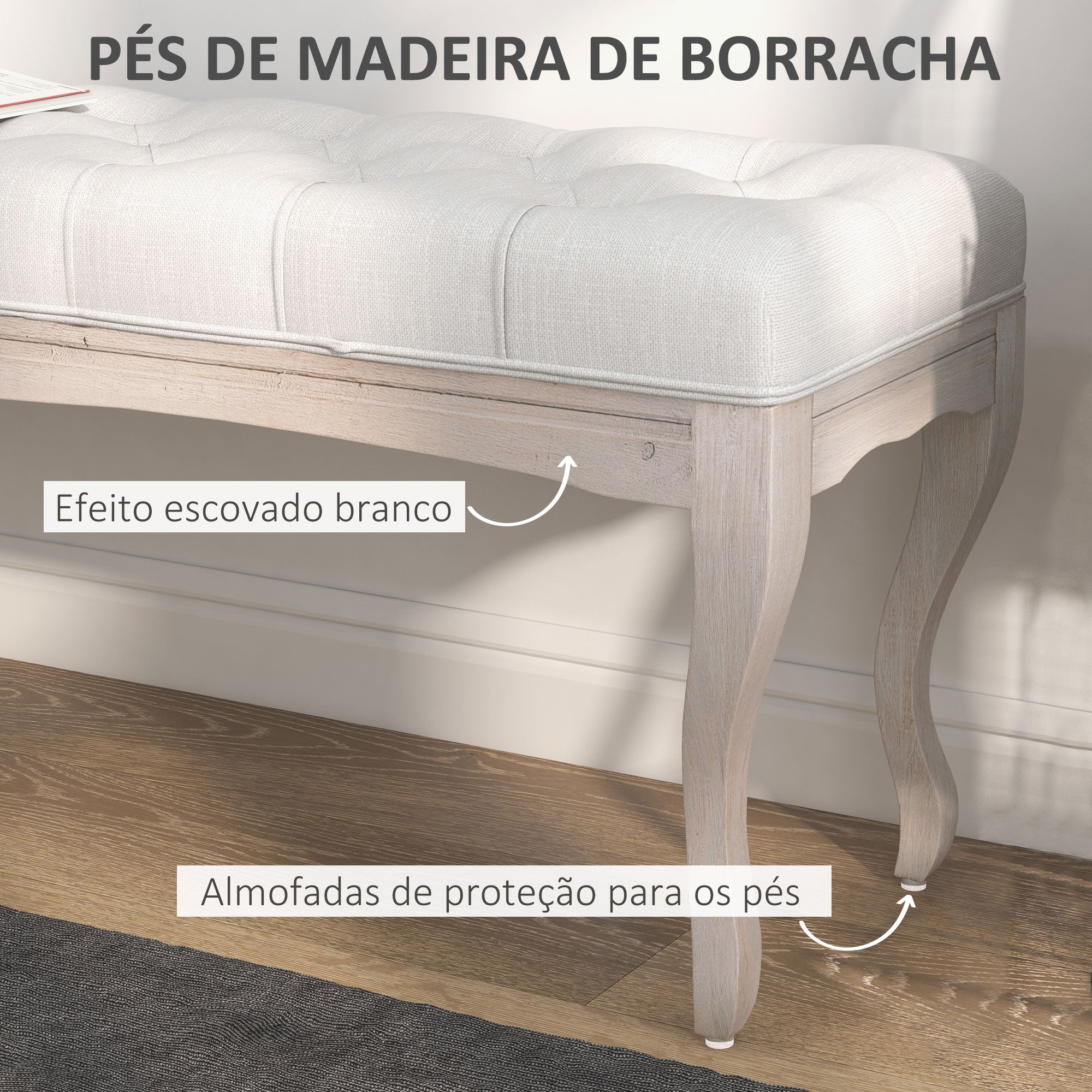 Banco Acolchoado Vintage Creme 110x37x49 cm