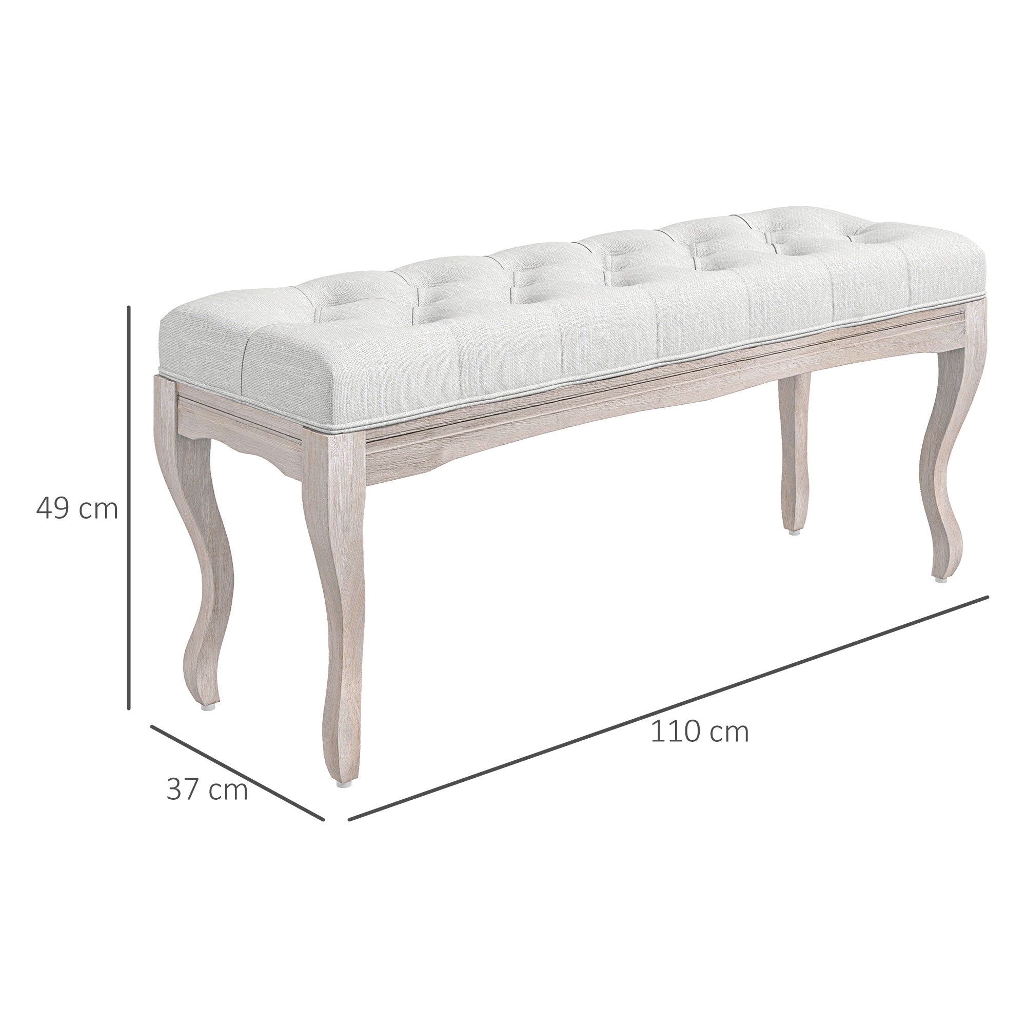 Banco Acolchoado Vintage Creme 110x37x49 cm