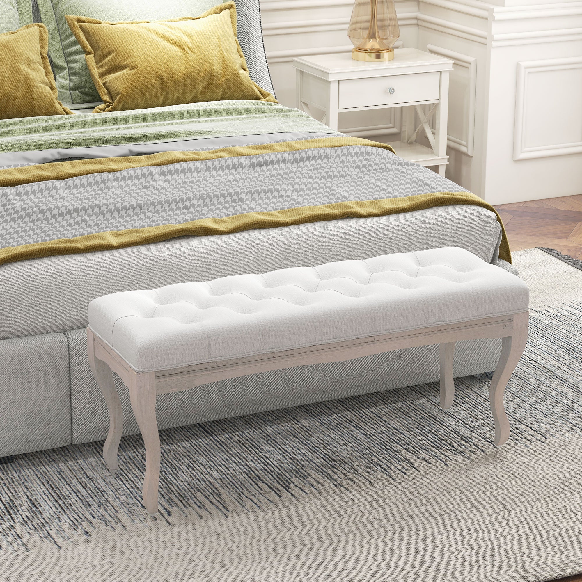 Banco Acolchoado Vintage Creme 110x37x49 cm