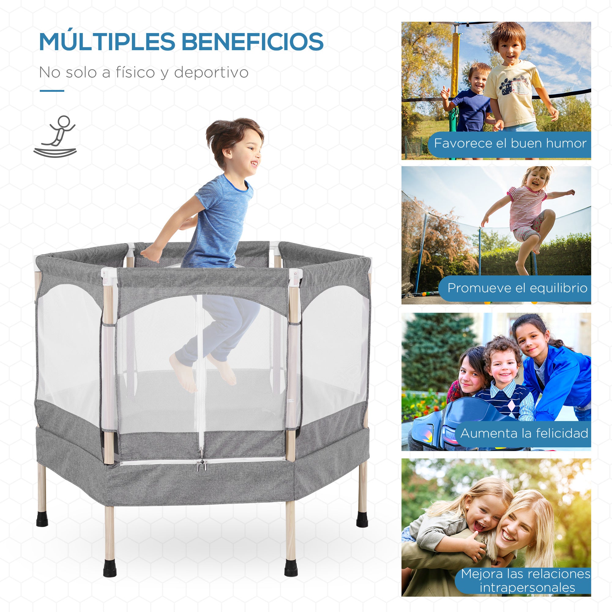 Trampolim Infantil Cinzento 126x109x98cm para Crianças acima de 3 Anos