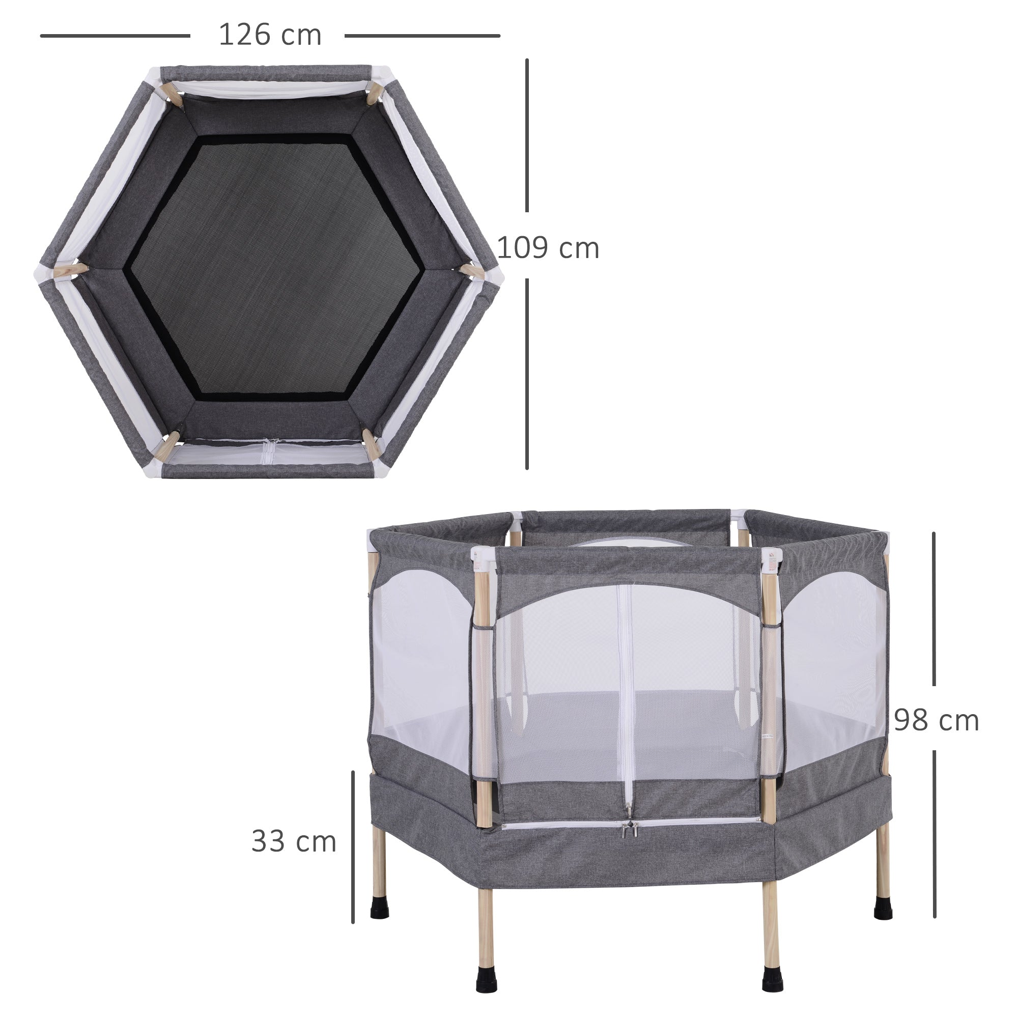 Trampolim Infantil Cinzento 126x109x98cm para Crianças acima de 3 Anos