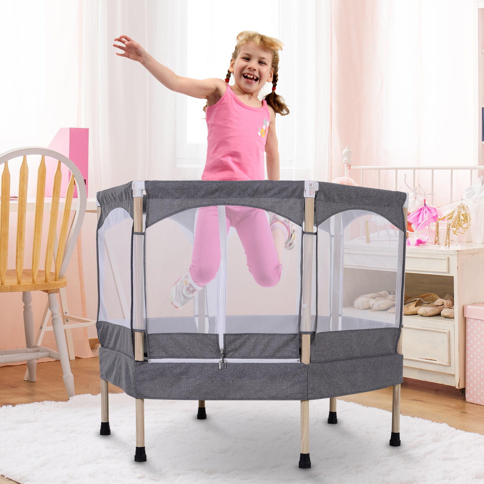 Trampolim Infantil Cinzento 126x109x98cm para Crianças acima de 3 Anos