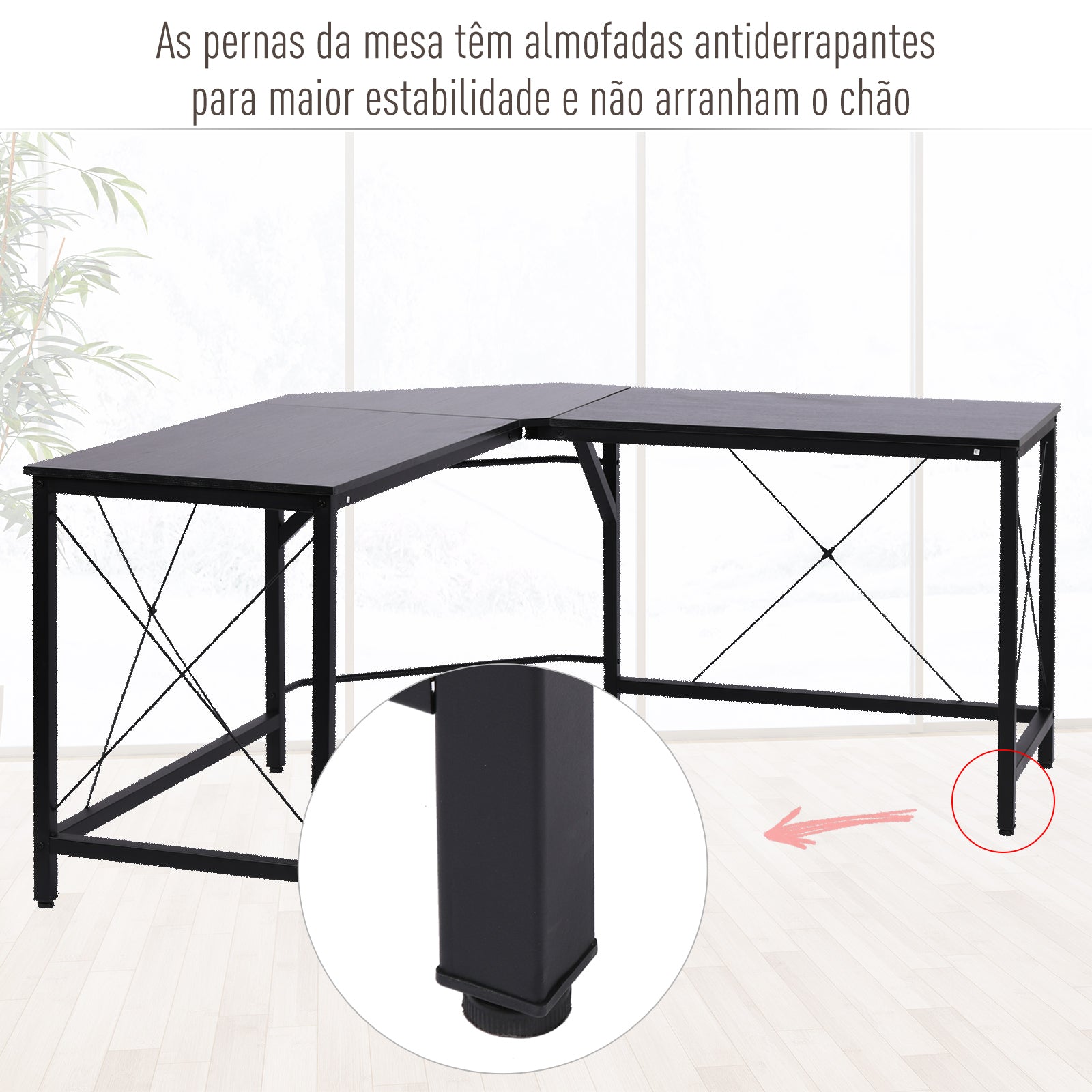Secretária em Forma de L Preto 150x150x76 cm