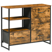 Cómoda 4 Gavetas Tecido Dobrável 2 Prateleiras 84x30x71,5 cm Castanho Rústico