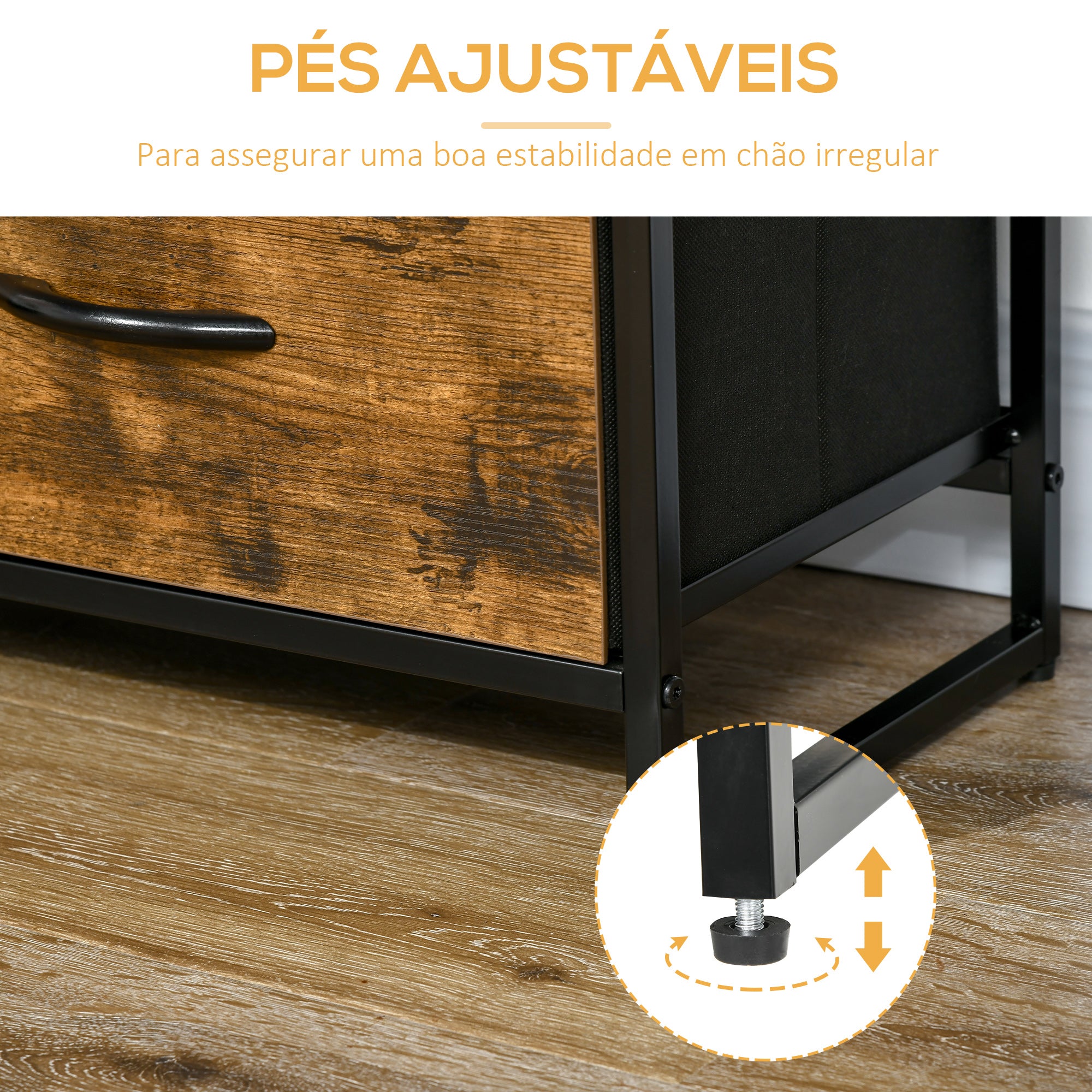 Cómoda 4 Gavetas Tecido Dobrável 2 Prateleiras 84x30x71,5 cm Castanho Rústico