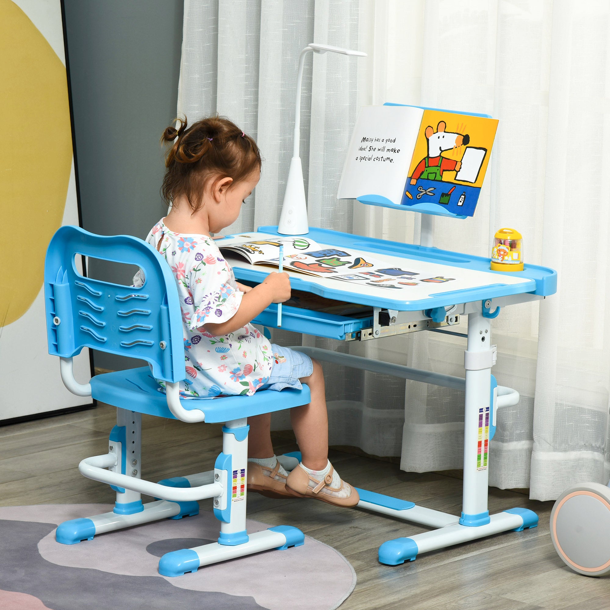 Secretária e Cadeira Ajustáveis para Crianças - Azul 80x49,5x80-105 cm