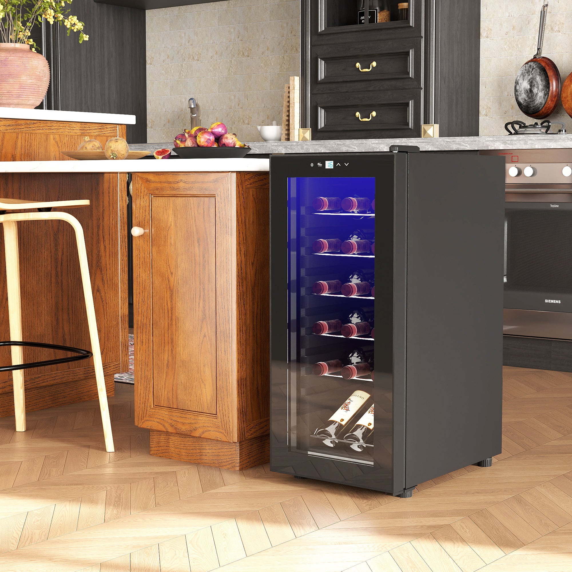 Garrafeira com Sistema de Refrigeração - 18 Garrafas Preto 34,5x45x78 cm