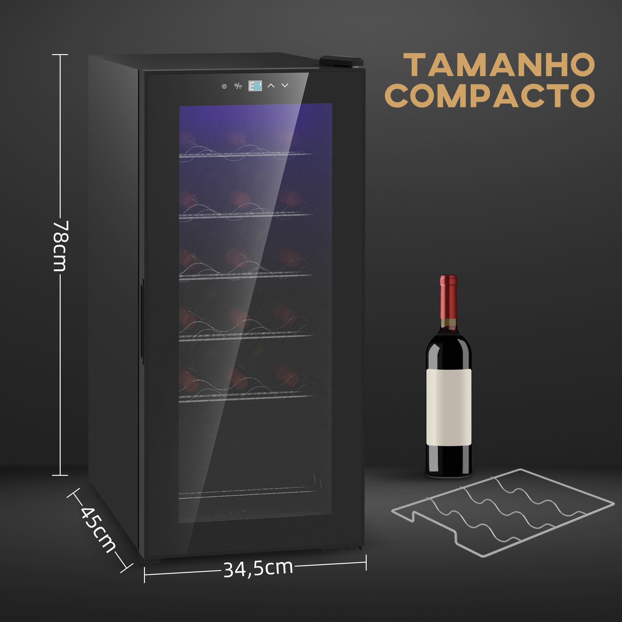 Garrafeira com Sistema de Refrigeração - 18 Garrafas Preto 34,5x45x78 cm