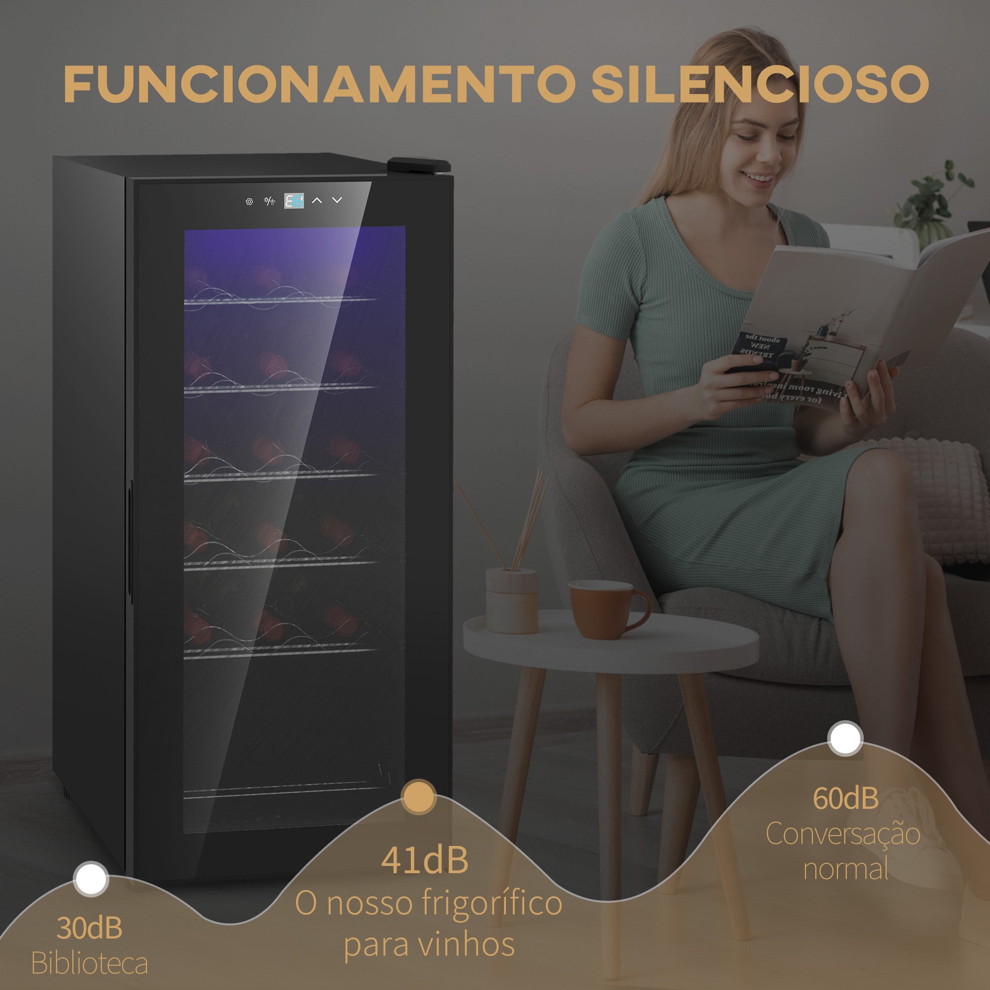 Garrafeira com Sistema de Refrigeração - 18 Garrafas Preto 34,5x45x78 cm
