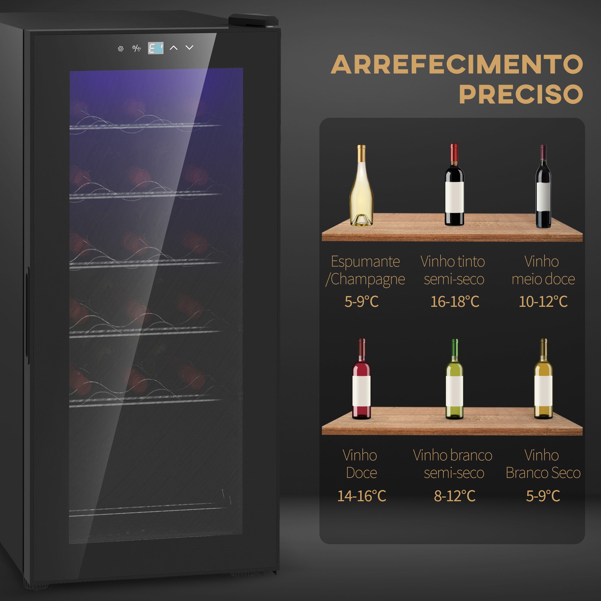 Garrafeira com Sistema de Refrigeração - 18 Garrafas Preto 34,5x45x78 cm