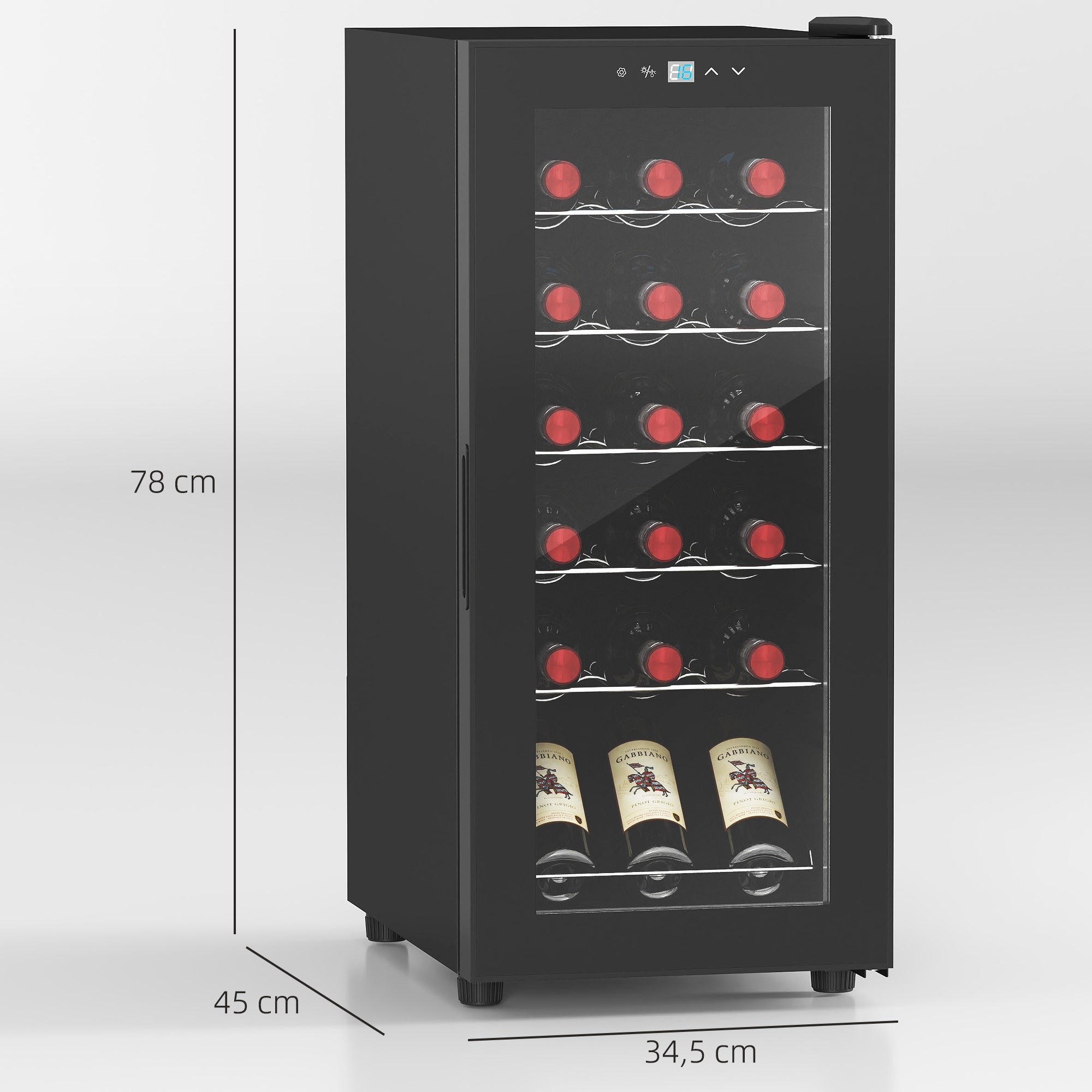 Garrafeira com Sistema de Refrigeração - 18 Garrafas Preto 34,5x45x78 cm