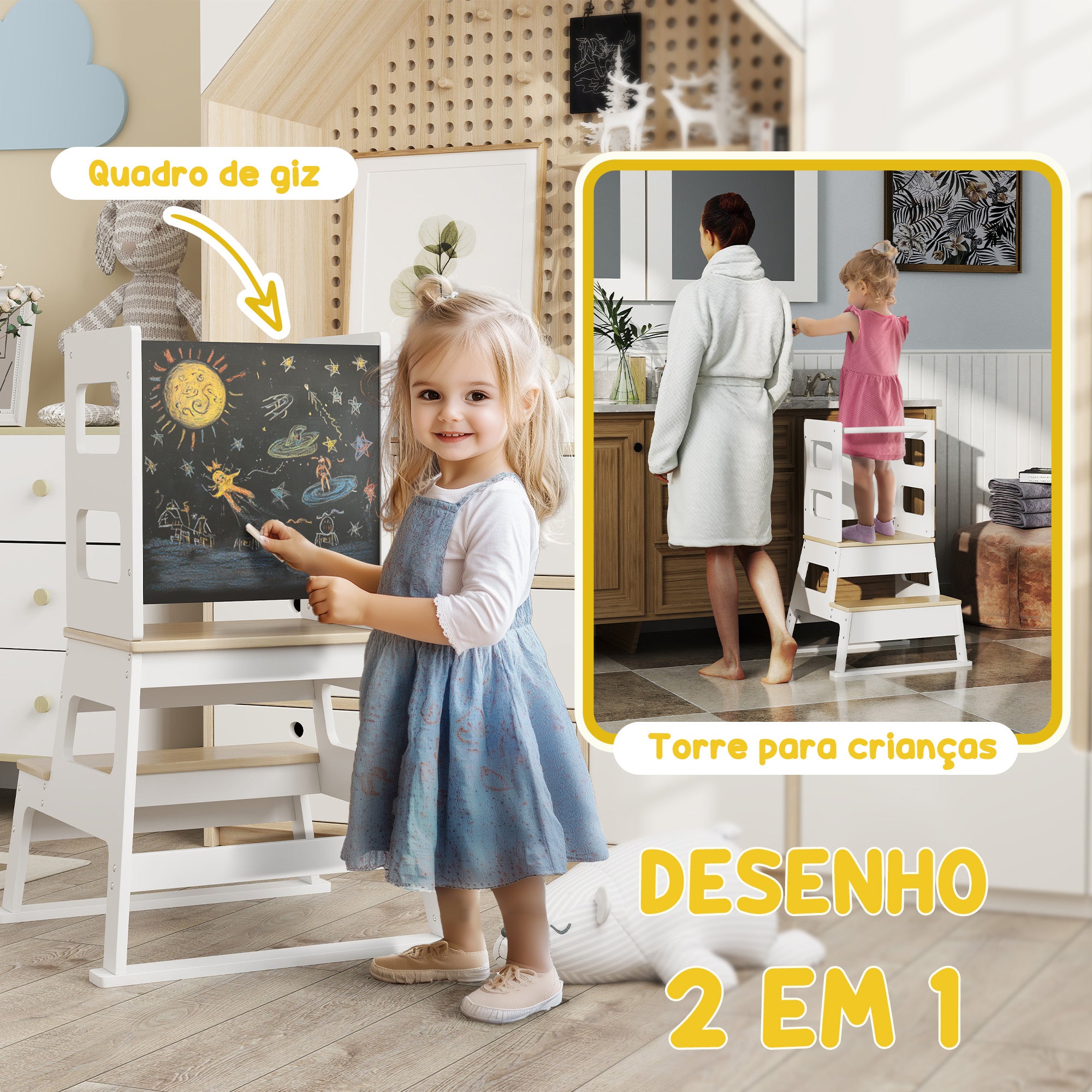Torre de Aprendizagem 2 em 1 55x52,5x87,5 cm - Branco