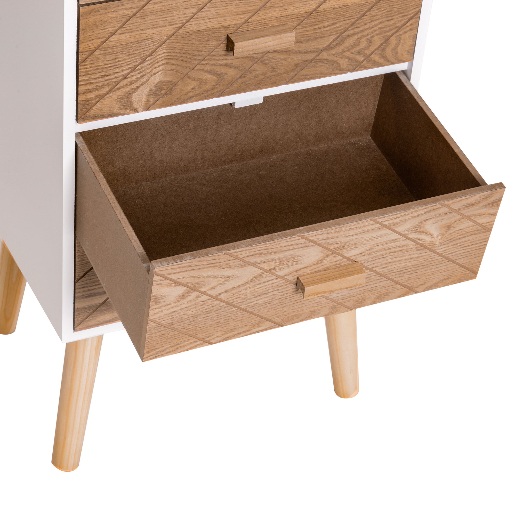 Mesa de Cabeceira 4 Gavetas 40x30x75 cm Branco e Madeira