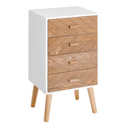 Mesa de Cabeceira 4 Gavetas 40x30x75 cm Branco e Madeira
