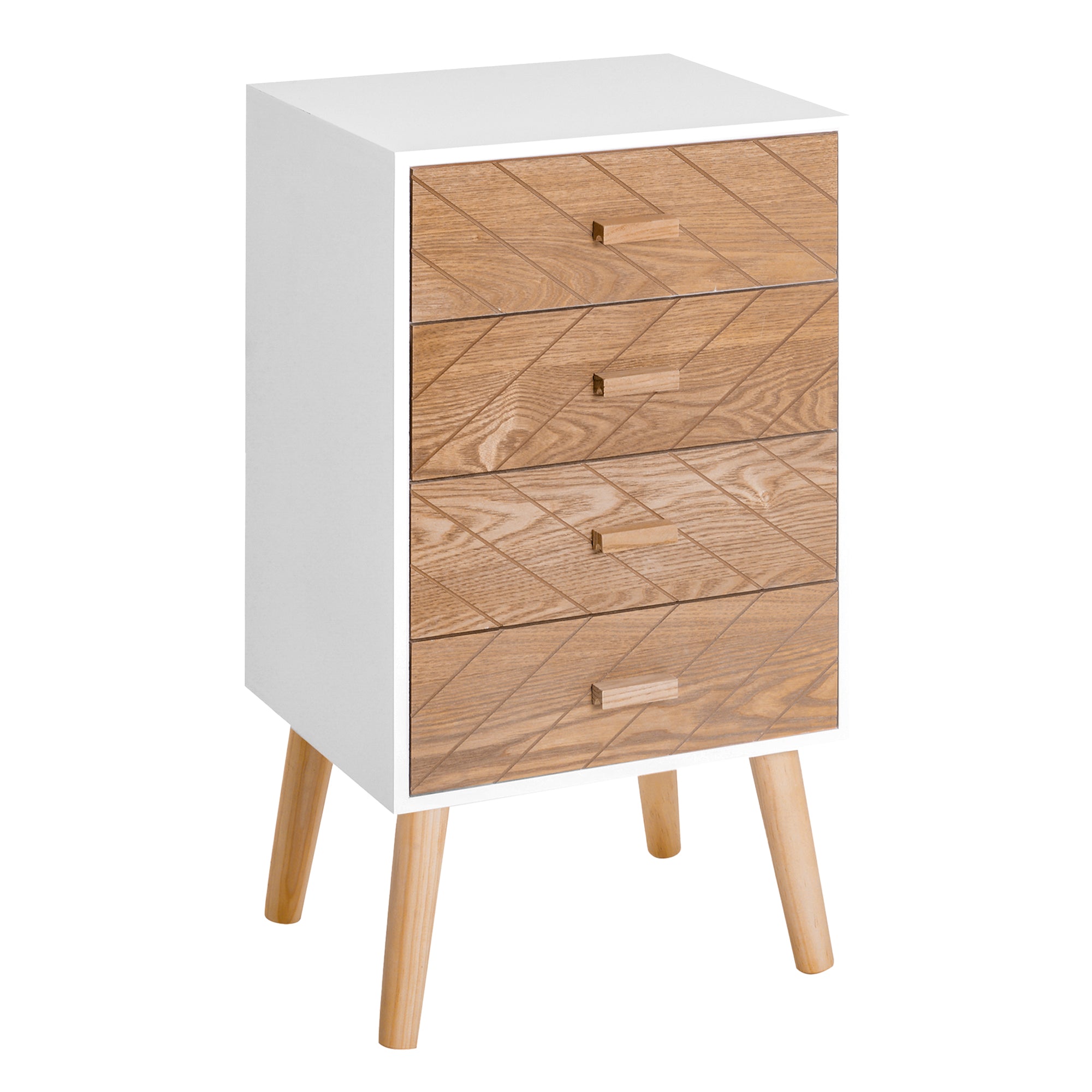 Mesa de Cabeceira 4 Gavetas 40x30x75 cm Branco e Madeira
