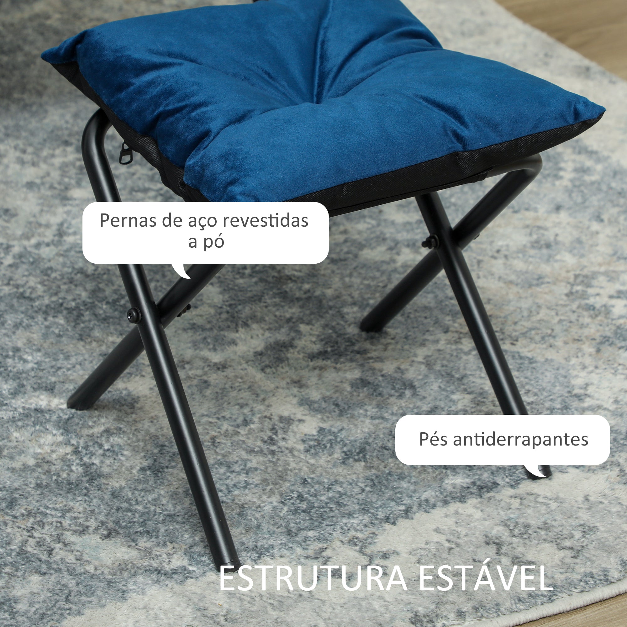 Poltrona Sala de Estar com Apoio para os Pés 80x78x100 cm Azul Escuro