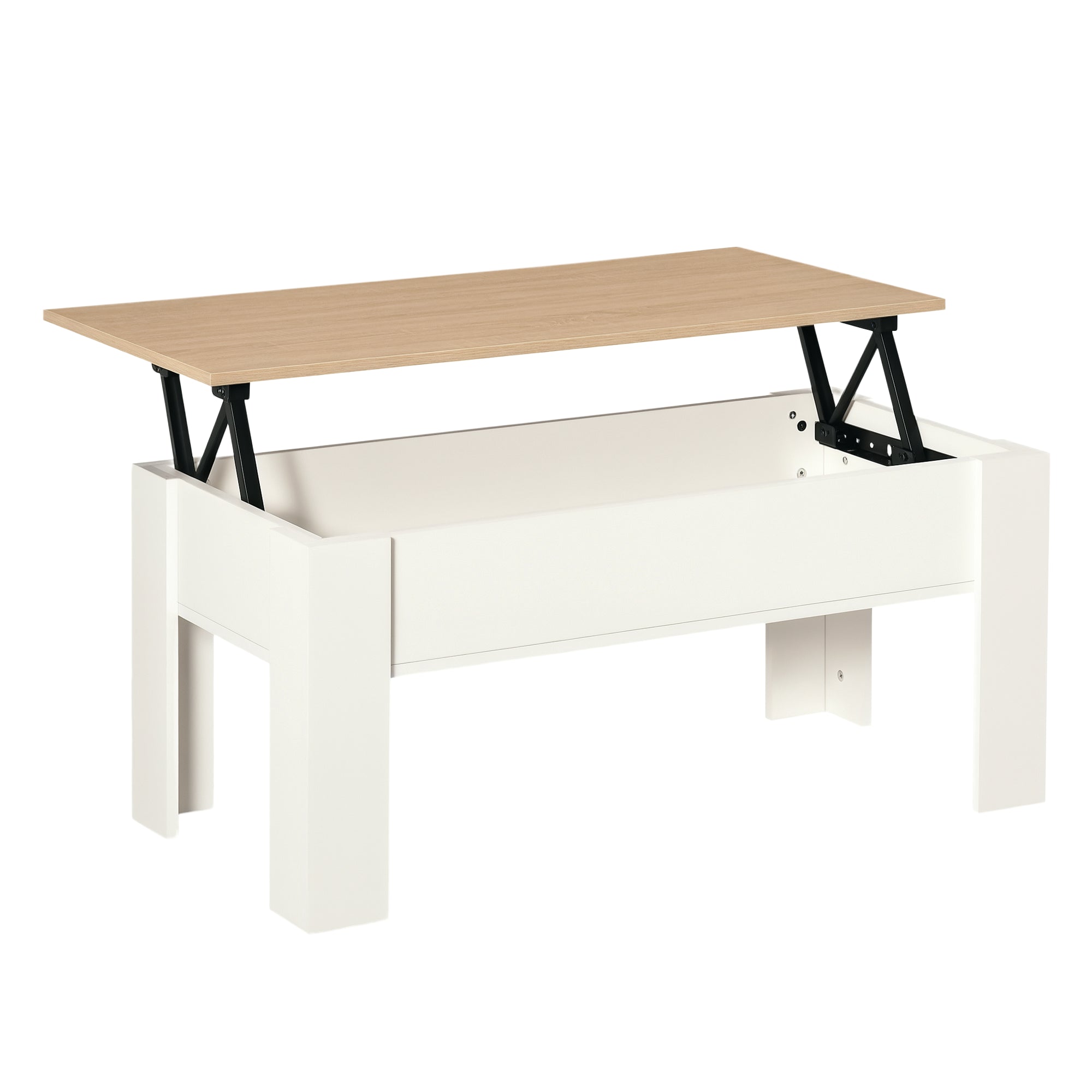 Mesa de Centro com Bancada Elevatória 100x50x45-58,5 cm - Branco e Madeira