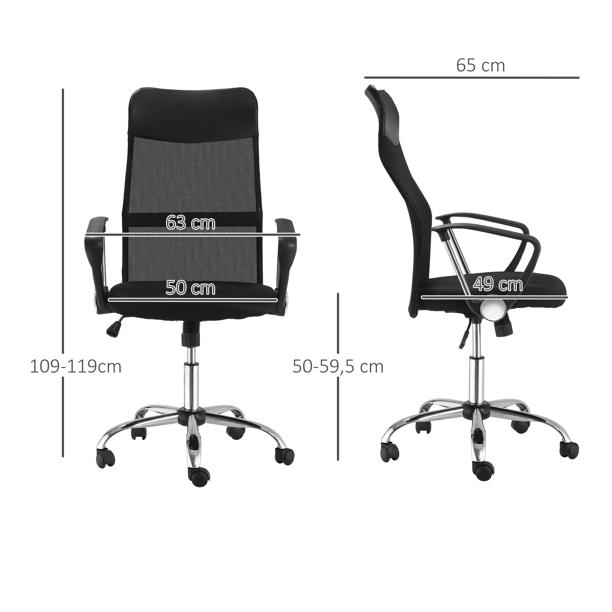 Cadeira de Escritório Ergonômica Preto 63x65x109-119 cm