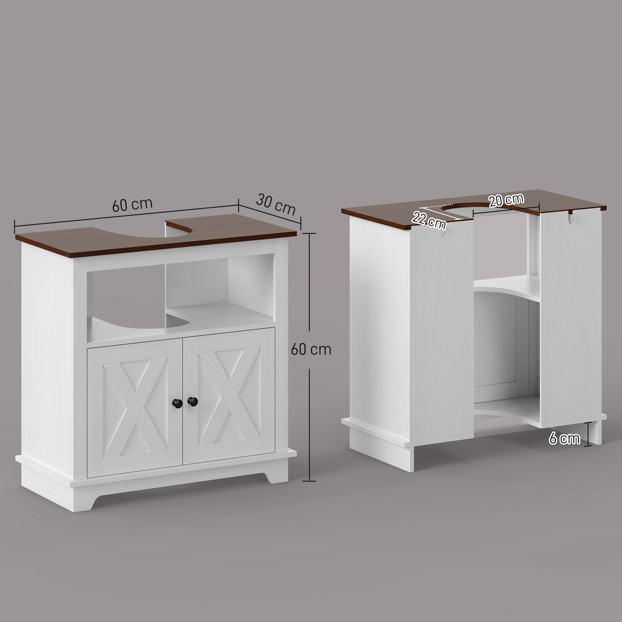 Armário de Casa de Banho com 2 Portas e Prateleira 60x30x60 cm - Branco e Madeira