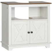 Armário de Casa de Banho com 2 Portas e Prateleira 60x30x60 cm - Branco e Madeira