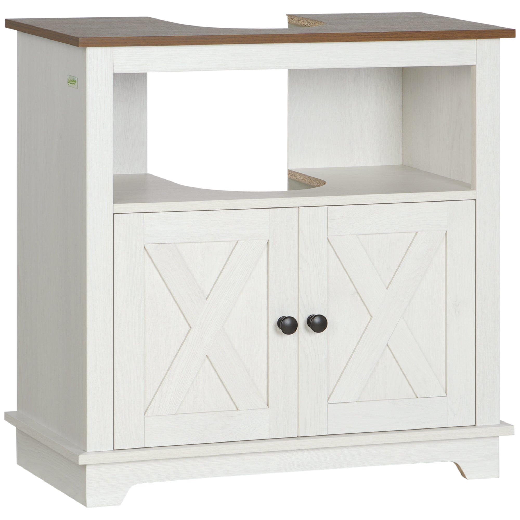 Armário de Casa de Banho com 2 Portas e Prateleira 60x30x60 cm - Branco e Madeira