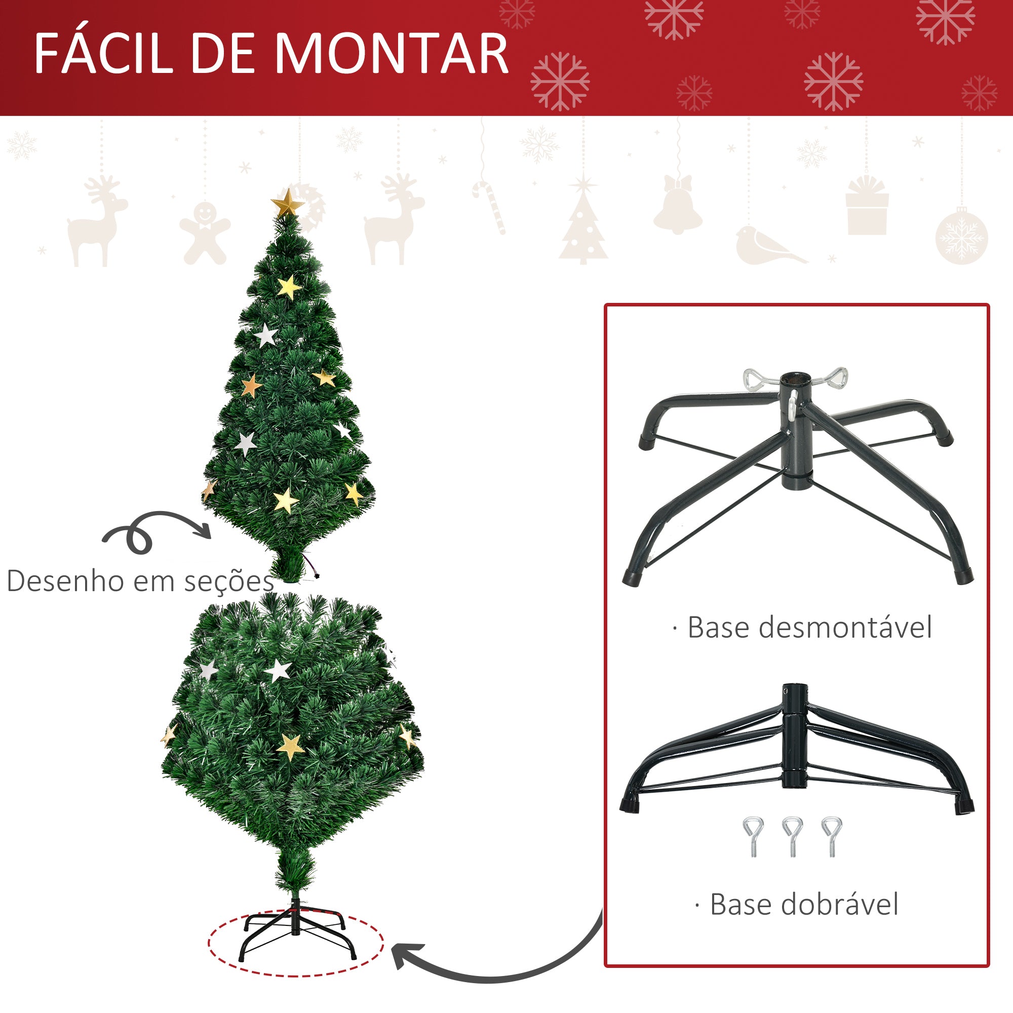 Árvore de Natal Artificial Pinheiros 180 cm LED Multicolor Fibra Óptica Brilhante