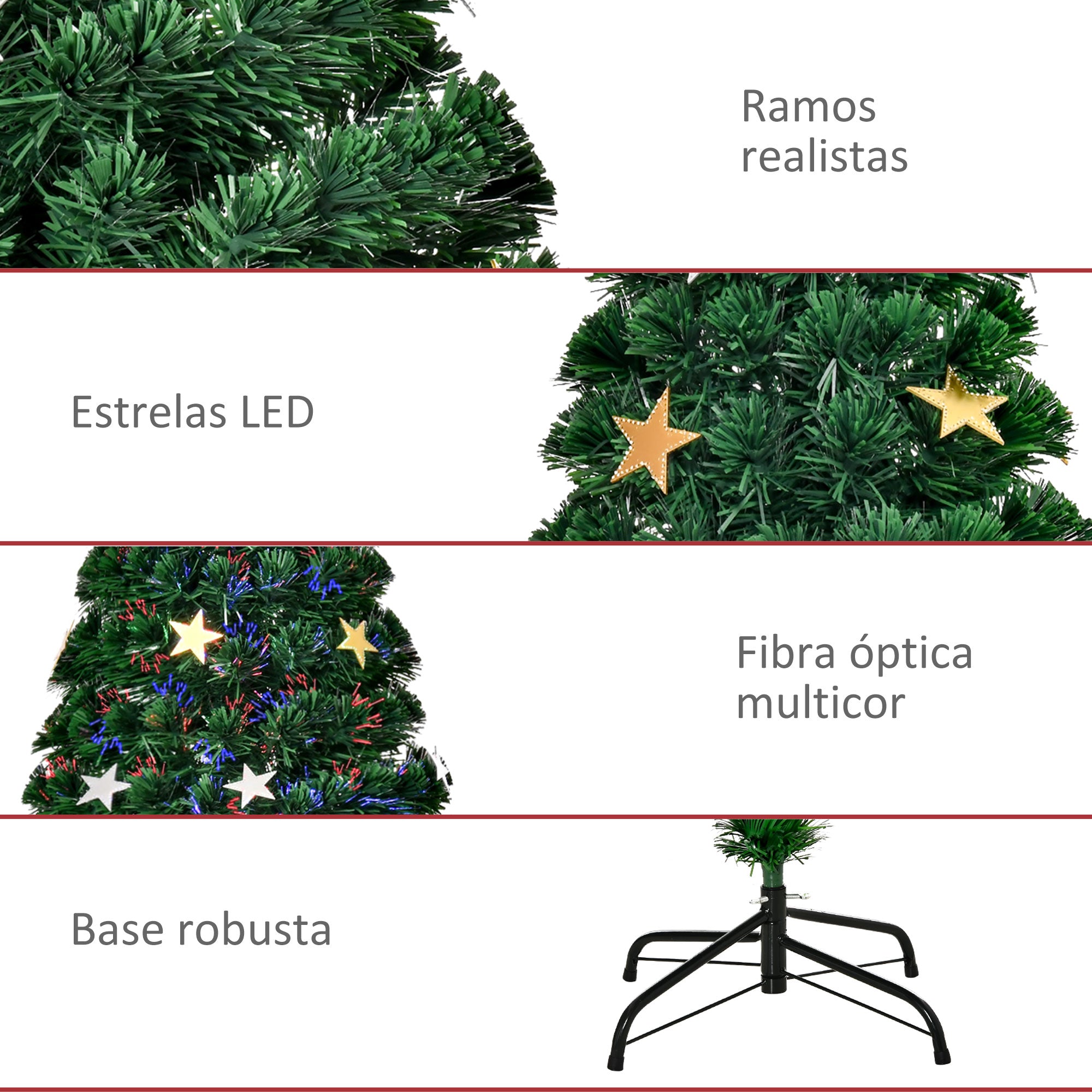 Árvore de Natal Artificial Pinheiros 180 cm LED Multicolor Fibra Óptica Brilhante