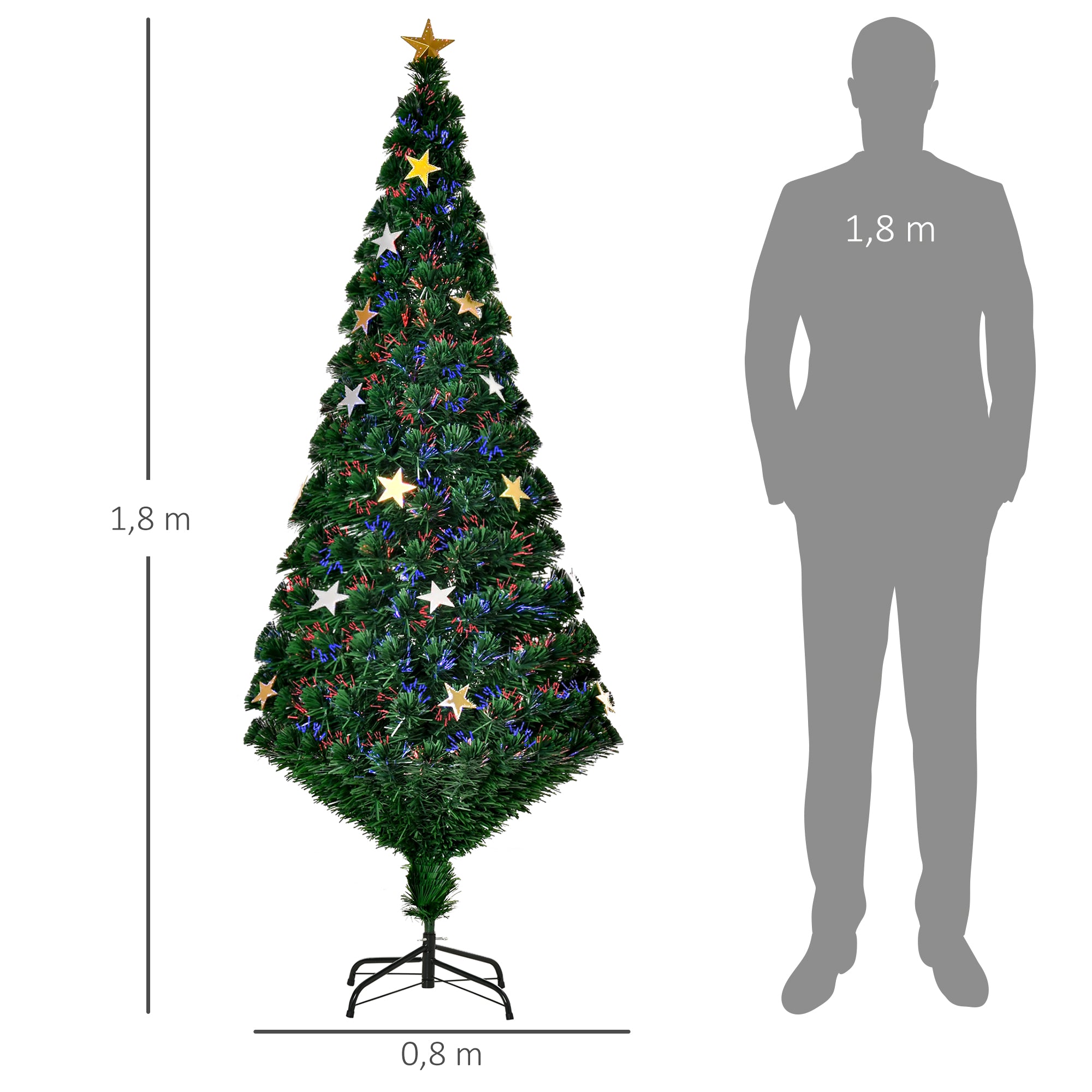 Árvore de Natal Artificial Pinheiros 180 cm LED Multicolor Fibra Óptica Brilhante